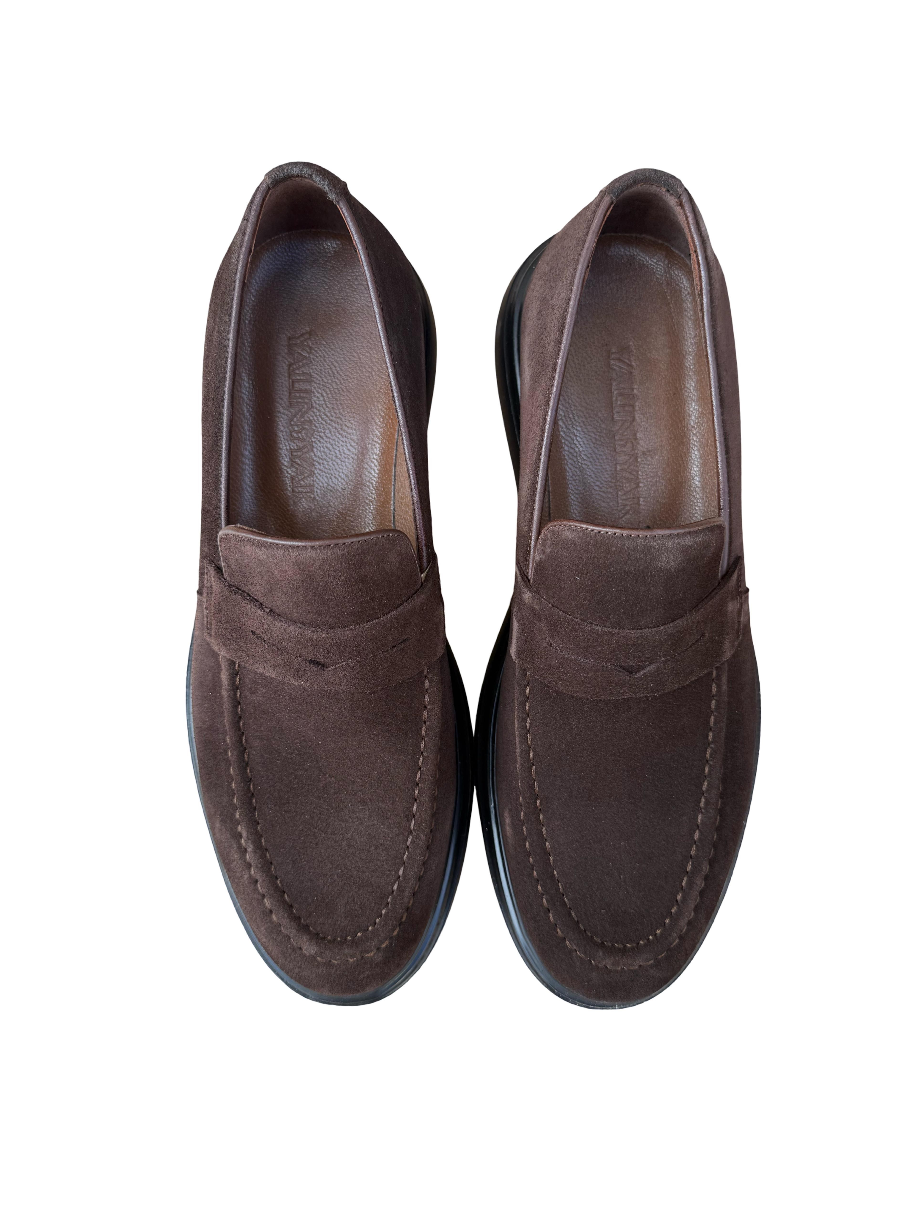 Yalınayak F3316 Hakiki Deri Erkek Loafer Ayakkabı Kahve Süet
