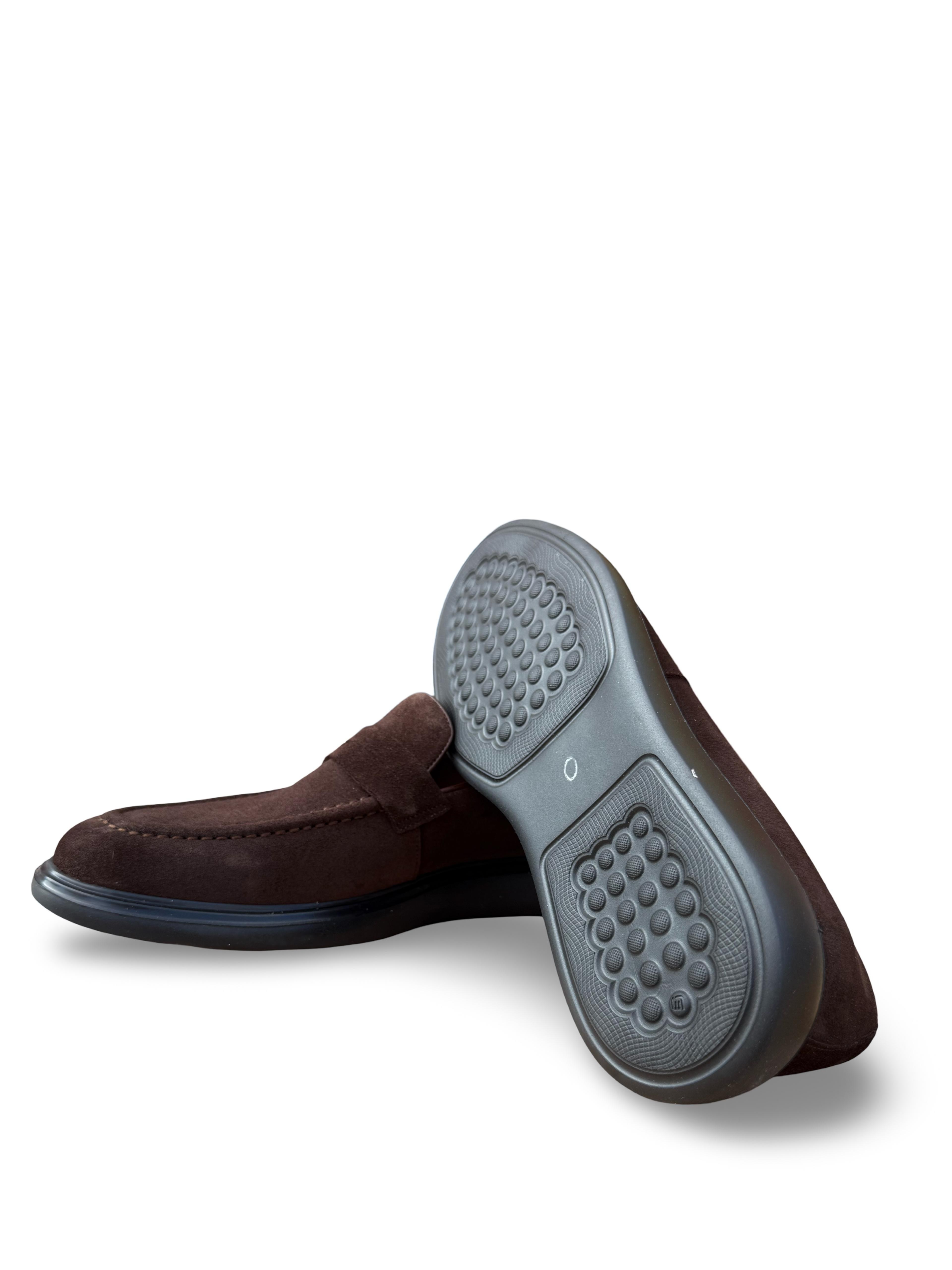 Yalınayak F3316 Hakiki Deri Erkek Loafer Ayakkabı Kahve Süet