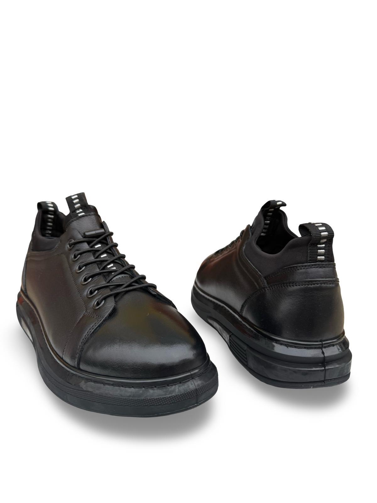 Yalınayak F9974 Hakiki Deri Comfort Taban Erkek Sneaker Ayakkabı Siyah