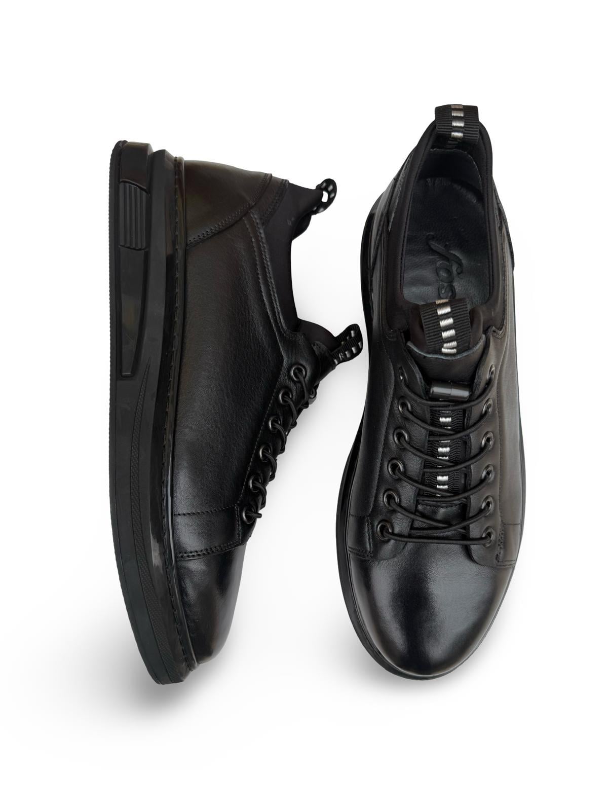 Yalınayak F9974 Hakiki Deri Comfort Taban Erkek Sneaker Ayakkabı Siyah