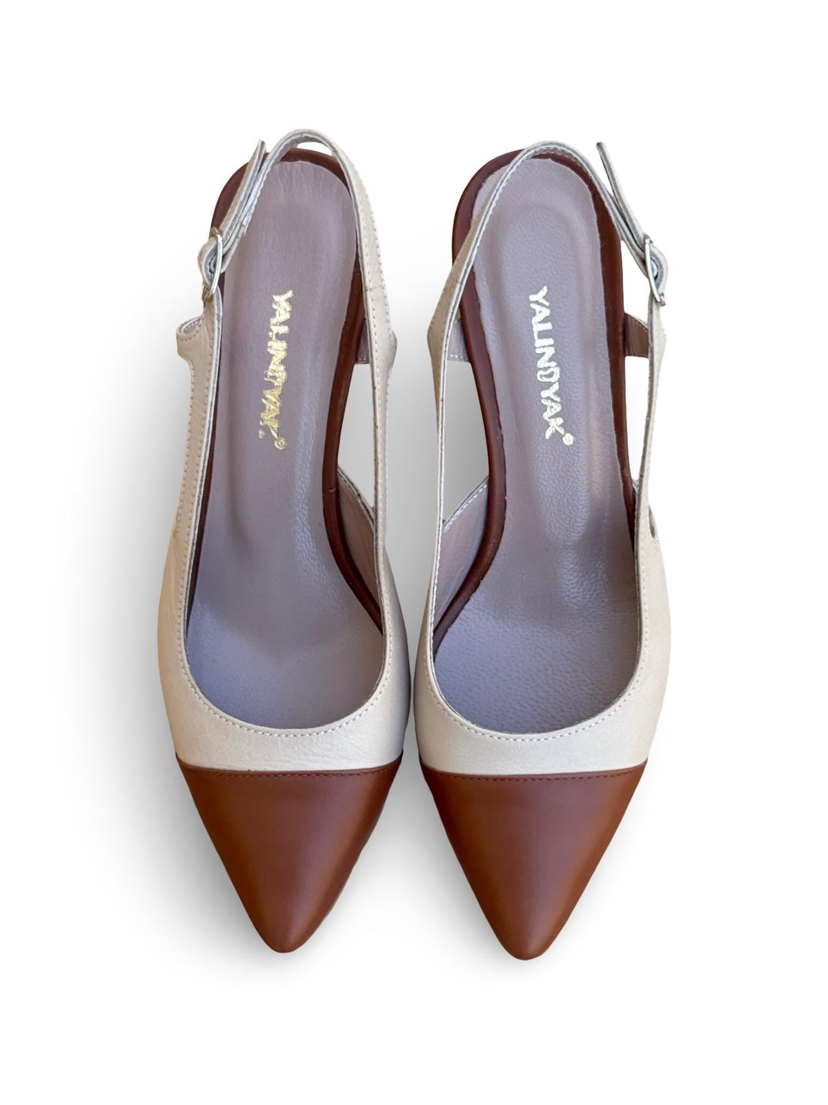 Yalınayak Krl1108 Hakiki Deri Arkası Açık Kadın Stiletto Bej Taba