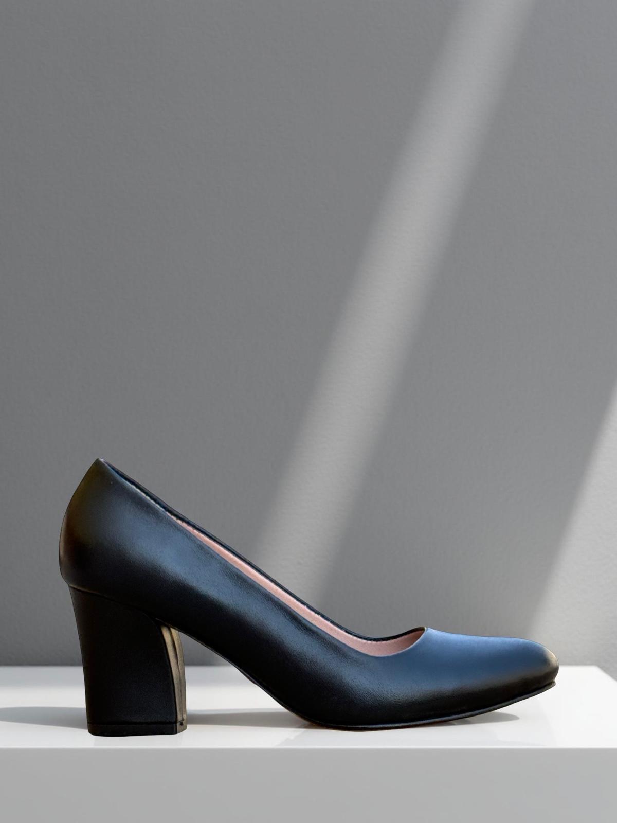 Yalınayak Krl2057 Hakiki Deri Kalın Topuk Kadın Stiletto Siyah