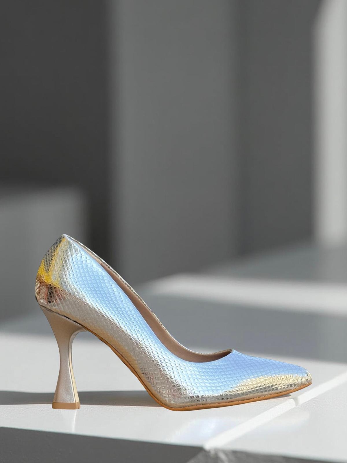 Yalınayak Lpy1302 Yılan Rugan Kadın Stiletto Gümüş