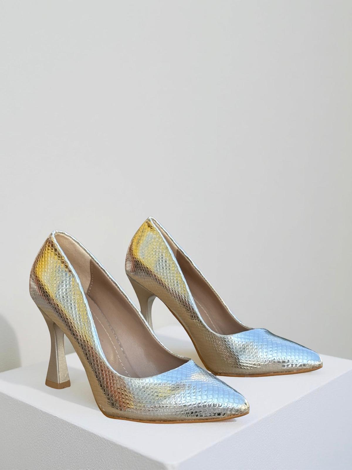 Yalınayak Lpy1302 Yılan Rugan Kadın Stiletto Gümüş