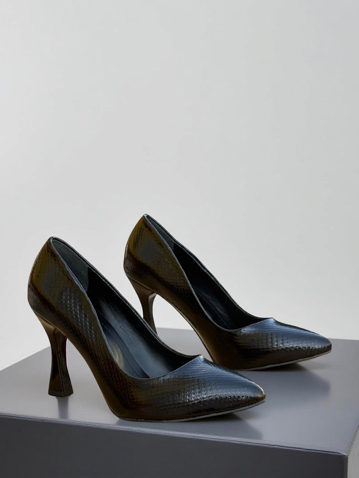 Yalınayak Lpy1302 Yılan Rugan Kadın Stiletto Siyah