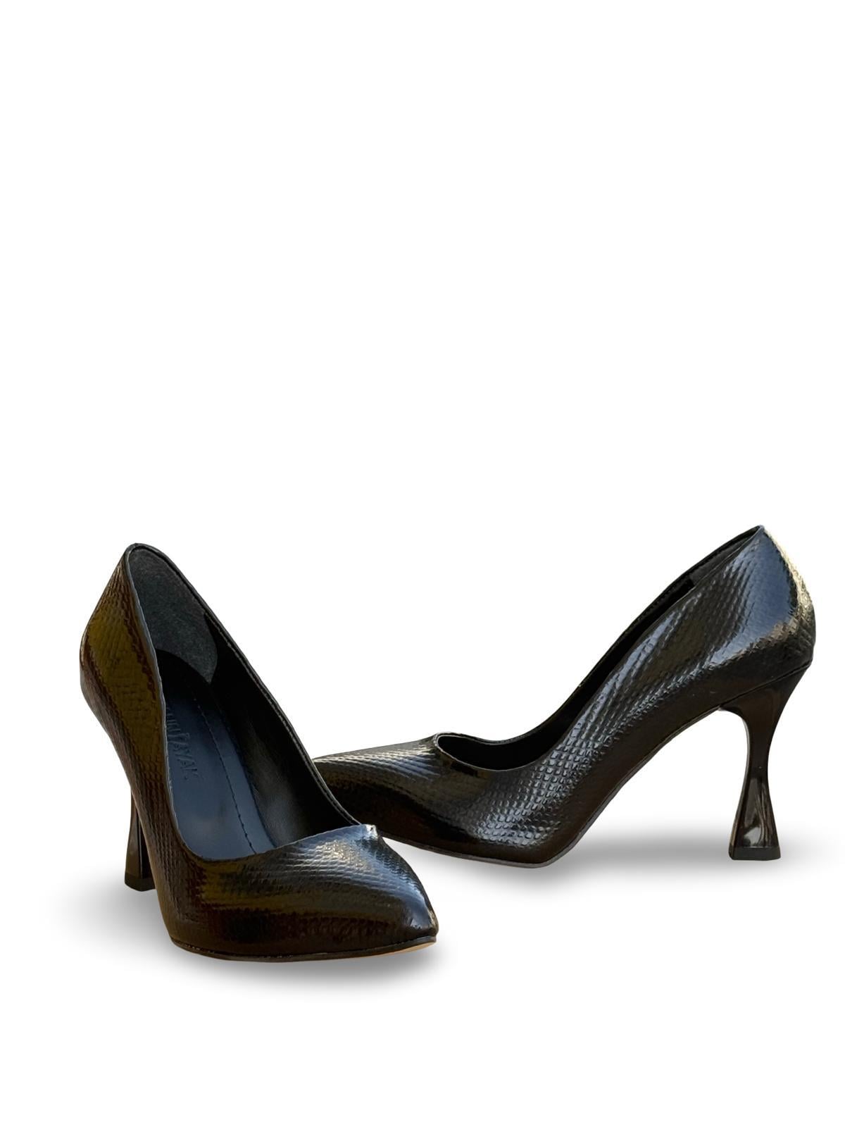 Yalınayak Lpy1302 Yılan Rugan Kadın Stiletto Siyah