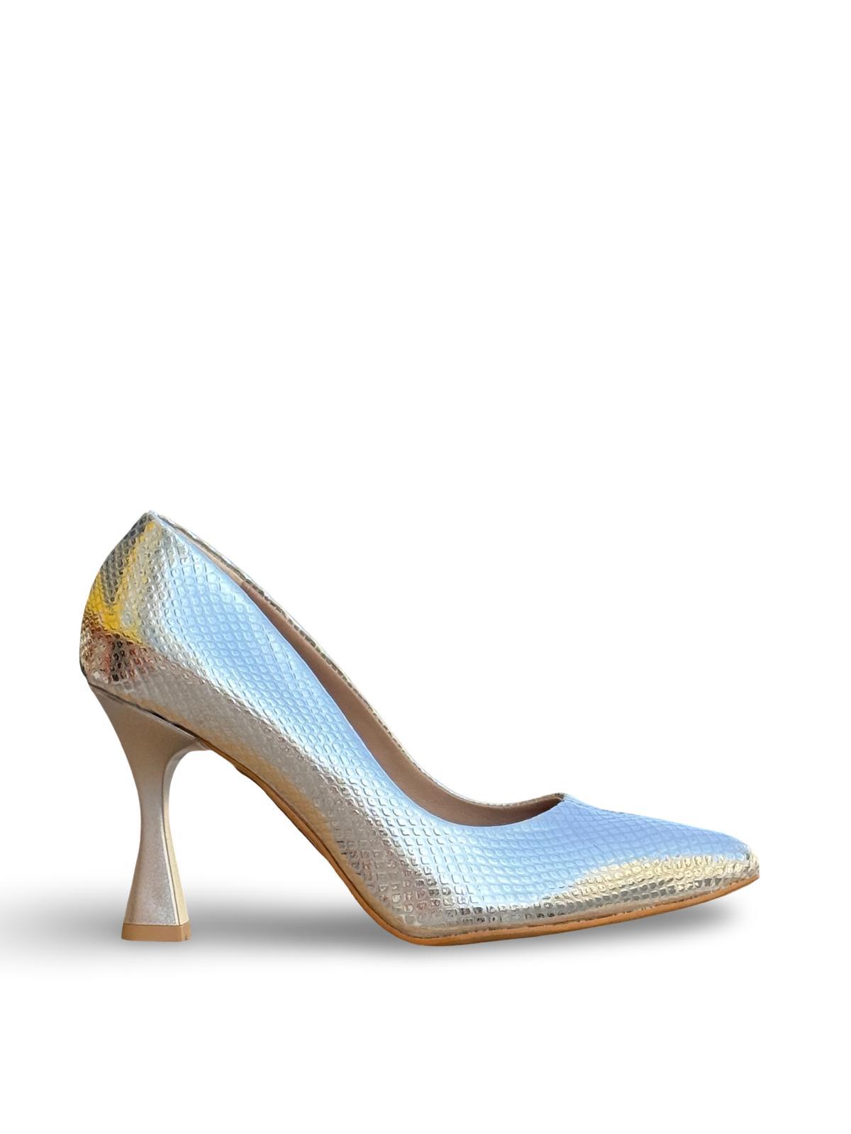 Yalınayak Lpy1302 Yılan Rugan Kadın Stiletto Gümüş