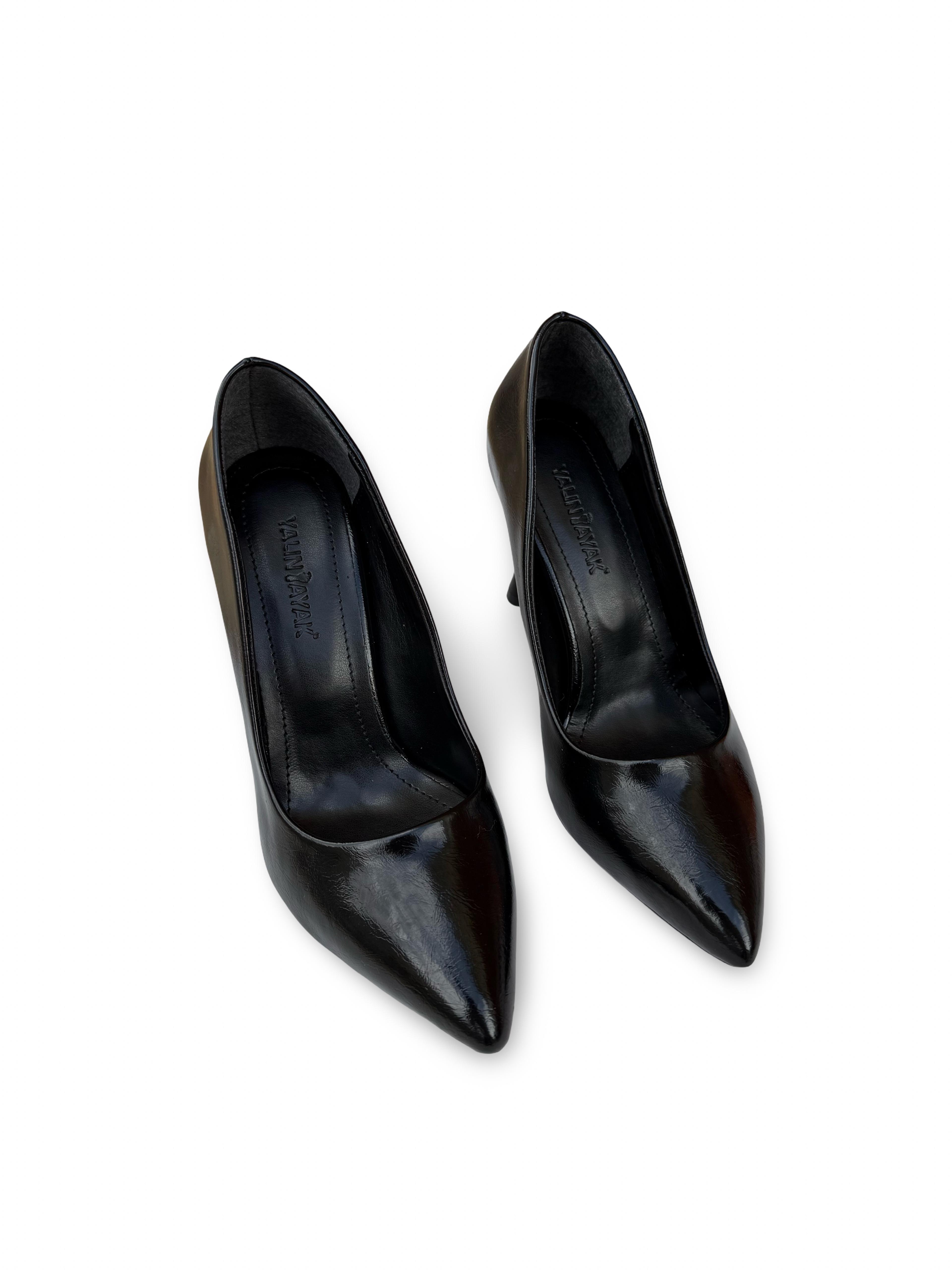 Yalınayak Lpy1305 Kadın Stiletto Siyah Kırışık