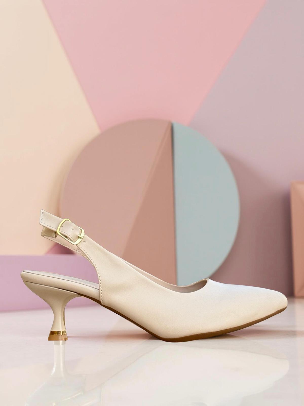 Yalınayak Lpy910 Arkası Açık Kısa Topuk Kadın Stiletto Bej