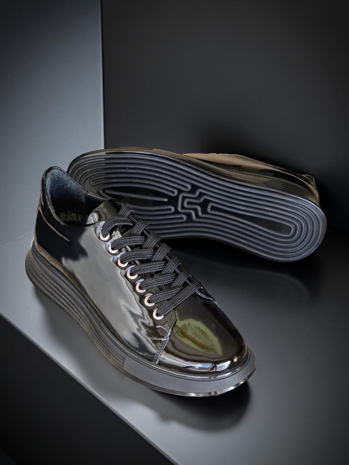 Yalınayak M15275 Hakiki Deri Erkek Sneaker Siyah Rugan