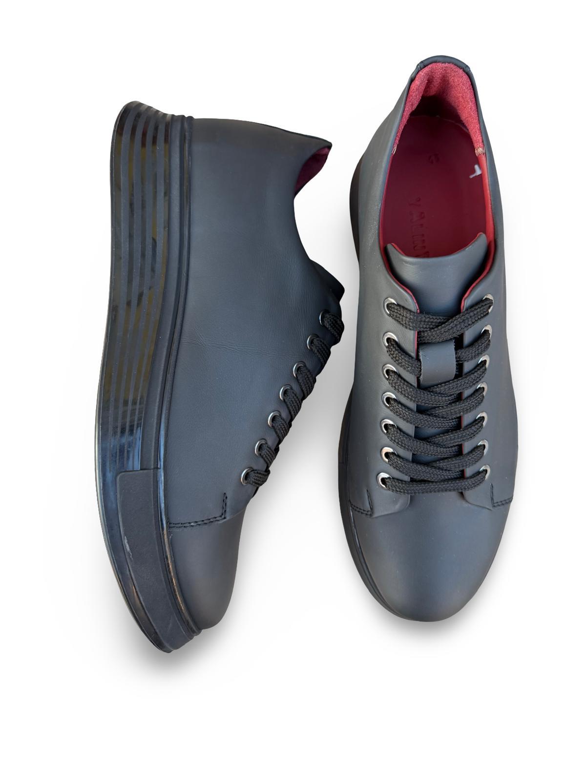 Yalınayak M15275 Hakiki Deri Erkek Sneaker Siyah Mat