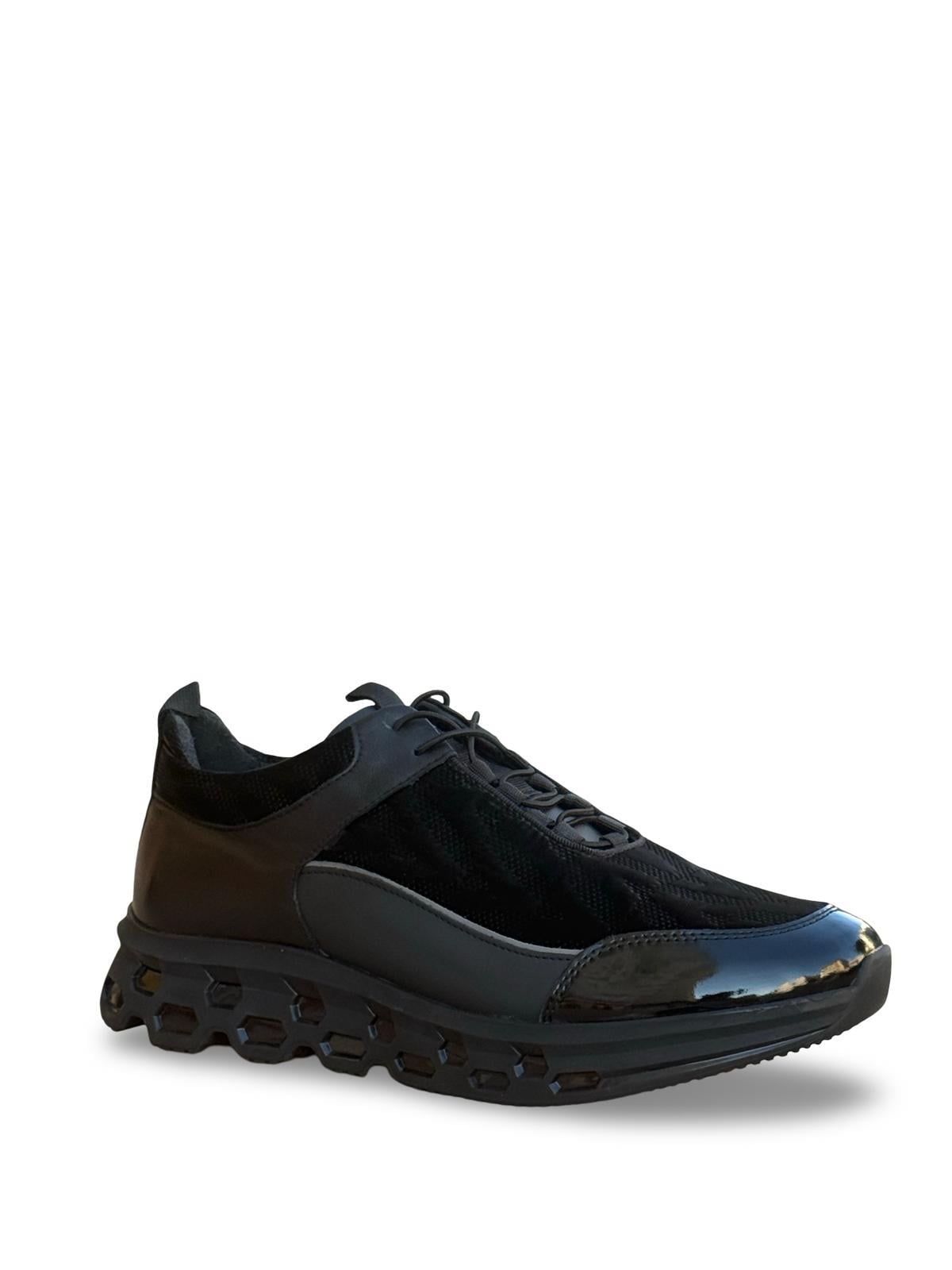 Yalınayak M18316 Hakiki Deri Paraşüt Kaplama Erkek İthal Sneaker Siyah