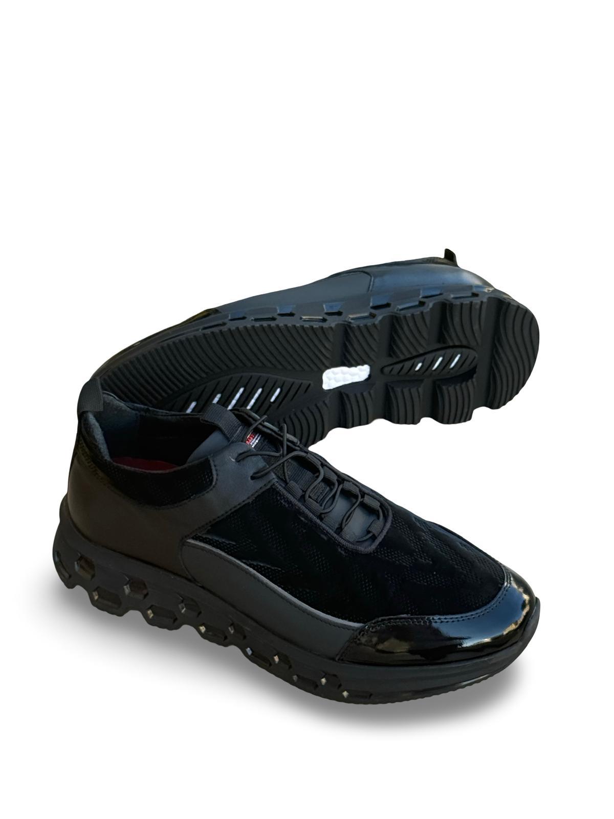 Yalınayak M18316 Hakiki Deri Paraşüt Kaplama Erkek İthal Sneaker Siyah