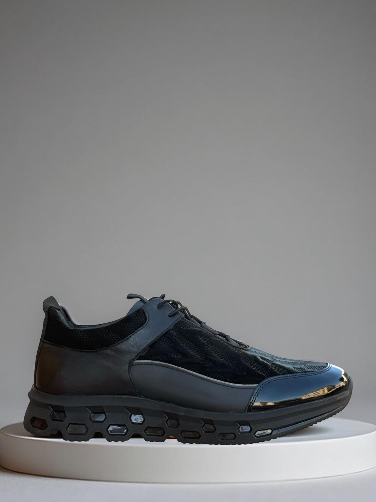 Yalınayak M18316 Hakiki Deri Paraşüt Kaplama Erkek İthal Sneaker Siyah