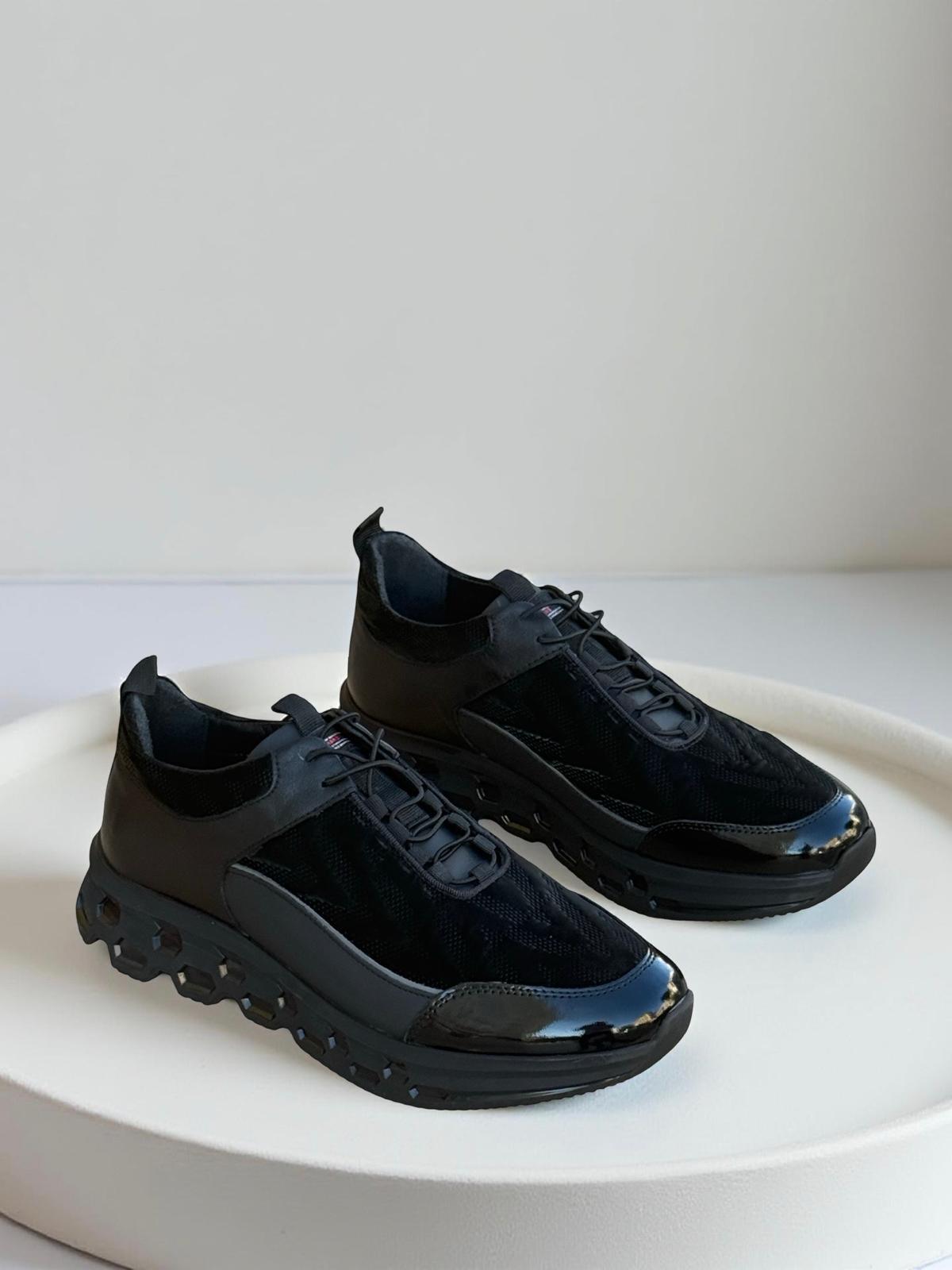 Yalınayak M18316 Hakiki Deri Paraşüt Kaplama Erkek İthal Sneaker Siyah