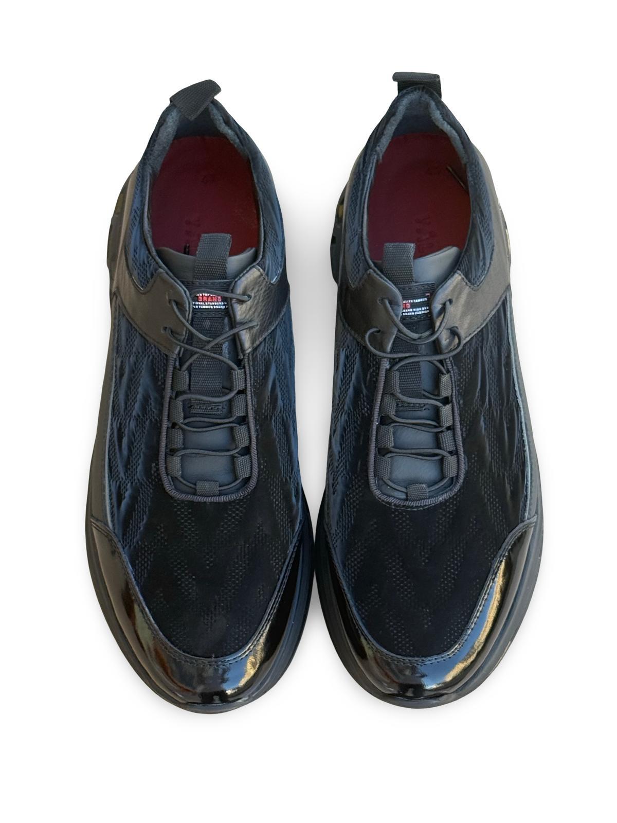 Yalınayak M18316 Hakiki Deri Paraşüt Kaplama Erkek İthal Sneaker Siyah
