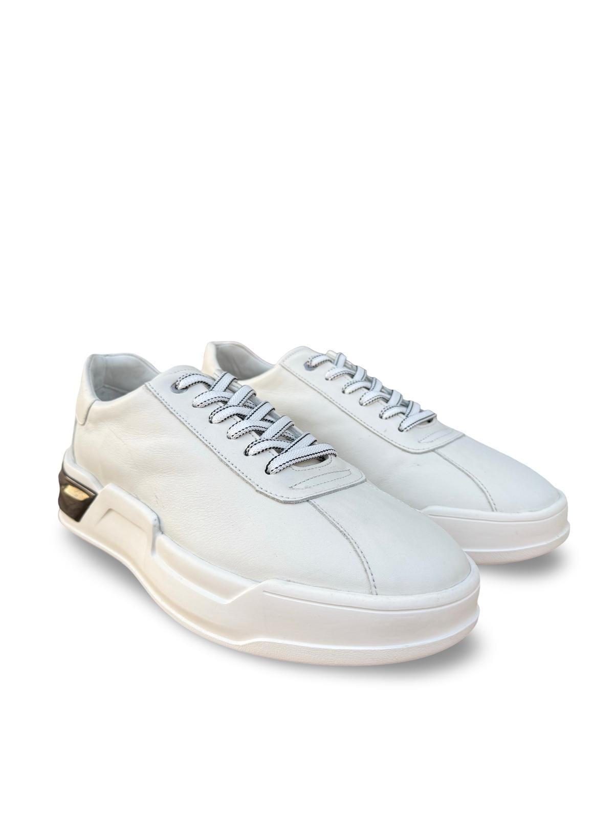 Yalınayak M19197  Hakiki Deri Erkek Sneaker Beyaz