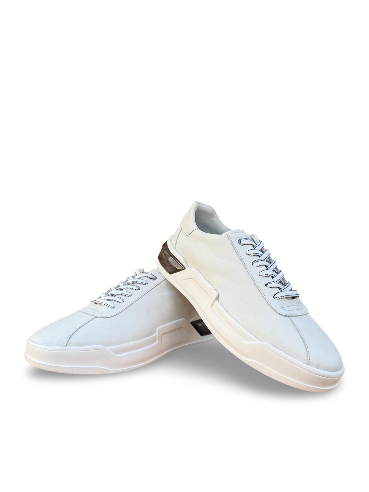 Yalınayak M19197  Hakiki Deri Erkek Sneaker Beyaz