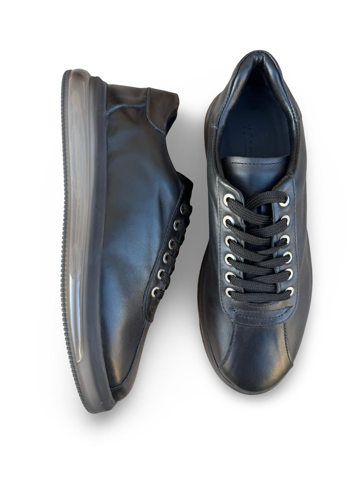 Yalınayak M20031  Hakiki Deri Erkek Aır Taban Sneakers & Spor Siyah