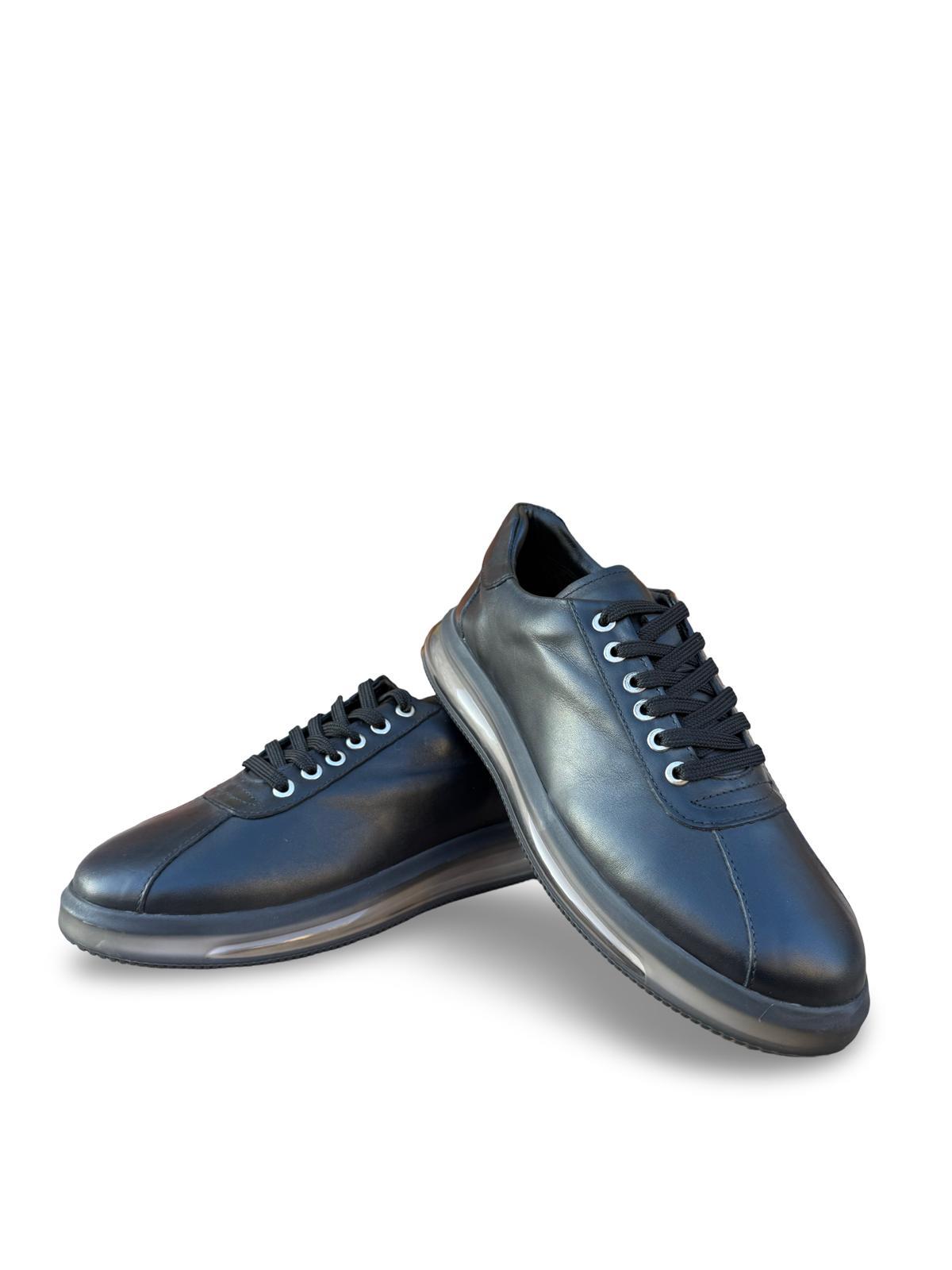 Yalınayak M20031  Hakiki Deri Erkek Aır Taban Sneakers & Spor Siyah