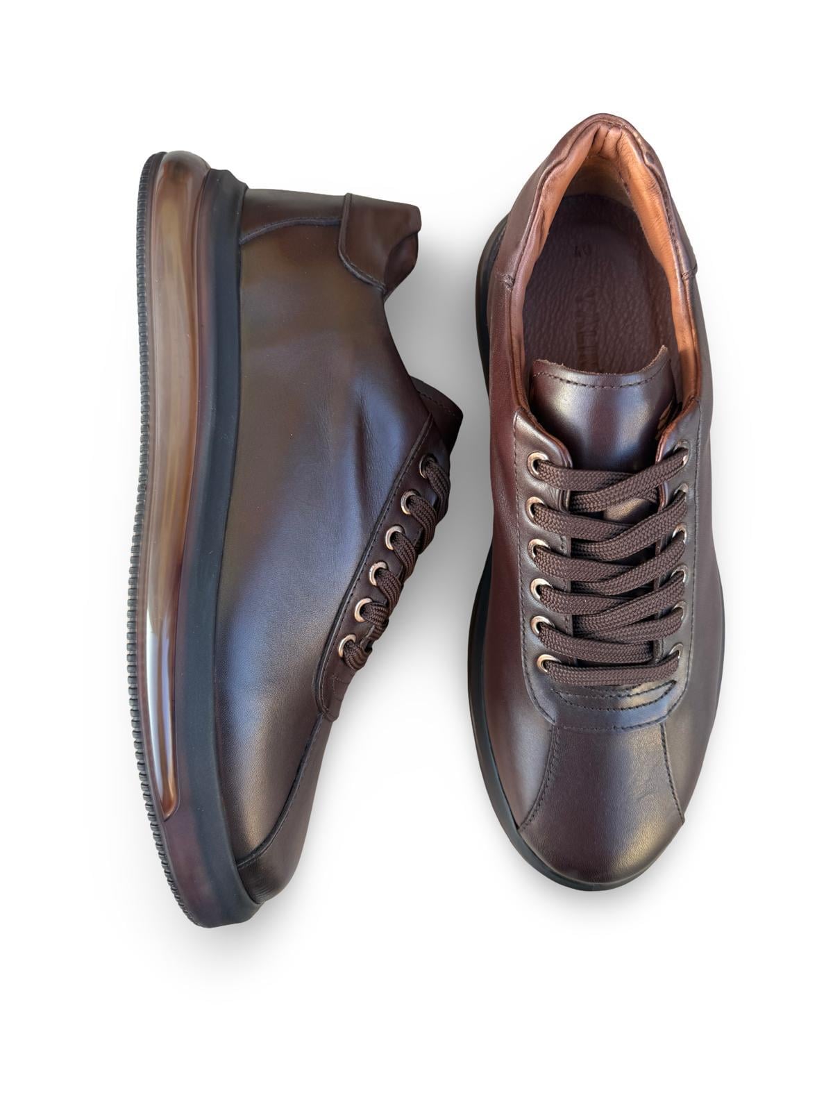 Yalınayak M20031  Hakiki Deri Erkek Aır Taban Sneakers & Spor Kahve