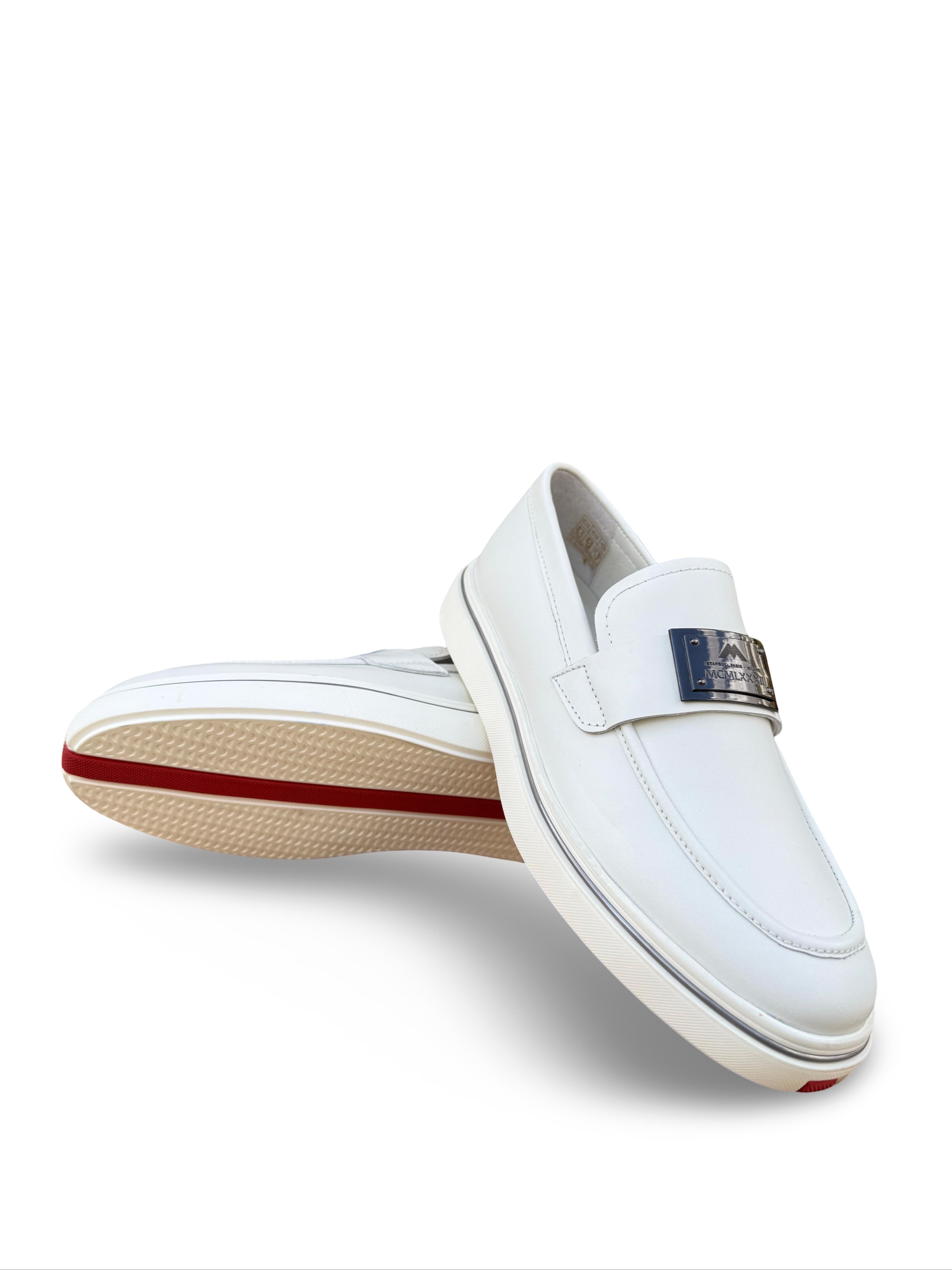 Yalınayak M23251 Hakiki Deri Erkek Loafer Ayakkabı Beyaz