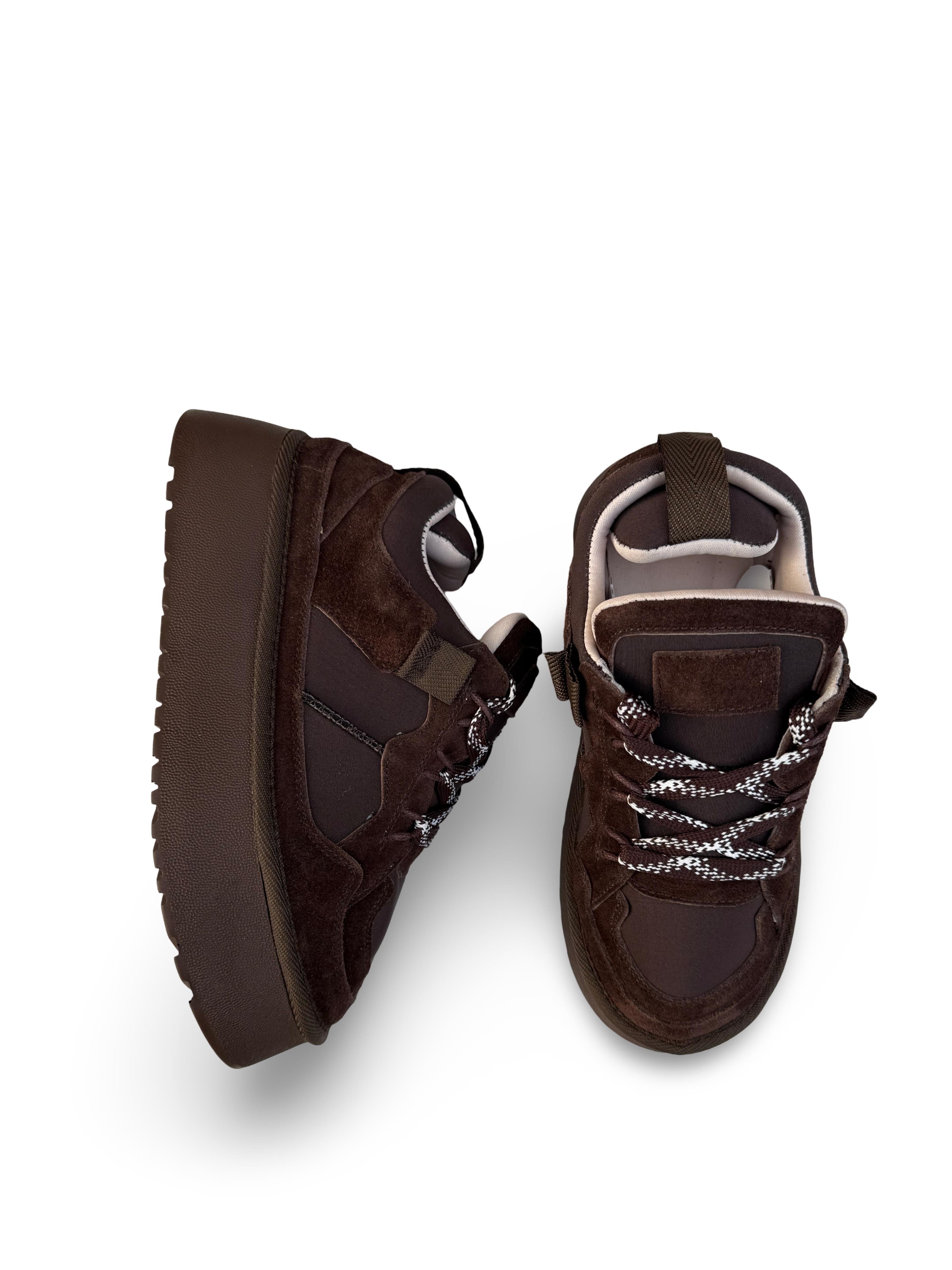 Yalınayak Mrs1353 Hakiki Deri Taban Yüksek Kadın Sneaker Kahve