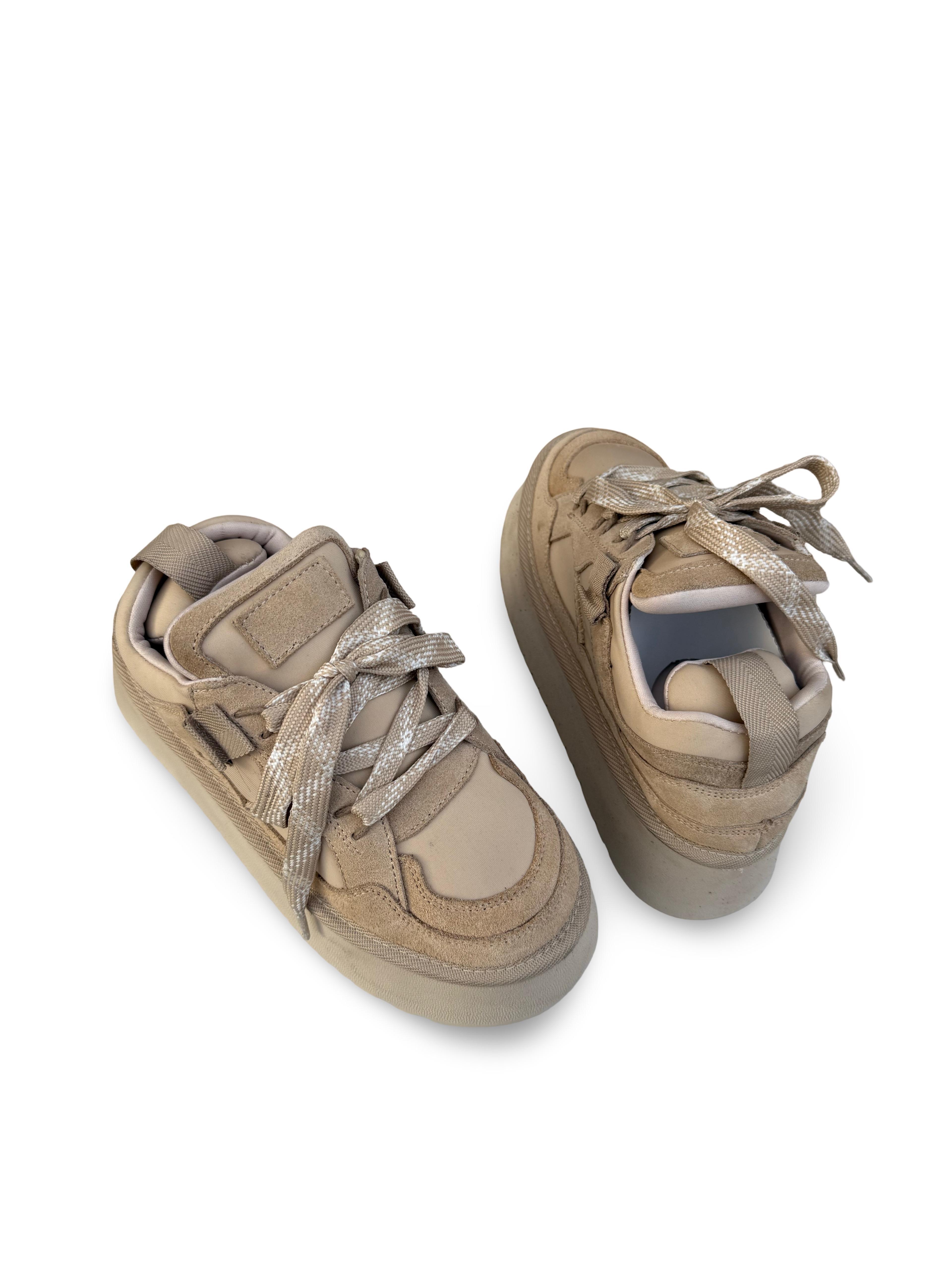 Yalınayak Mrs1353 Hakiki Deri Taban Yüksek Kadın Sneaker Bej