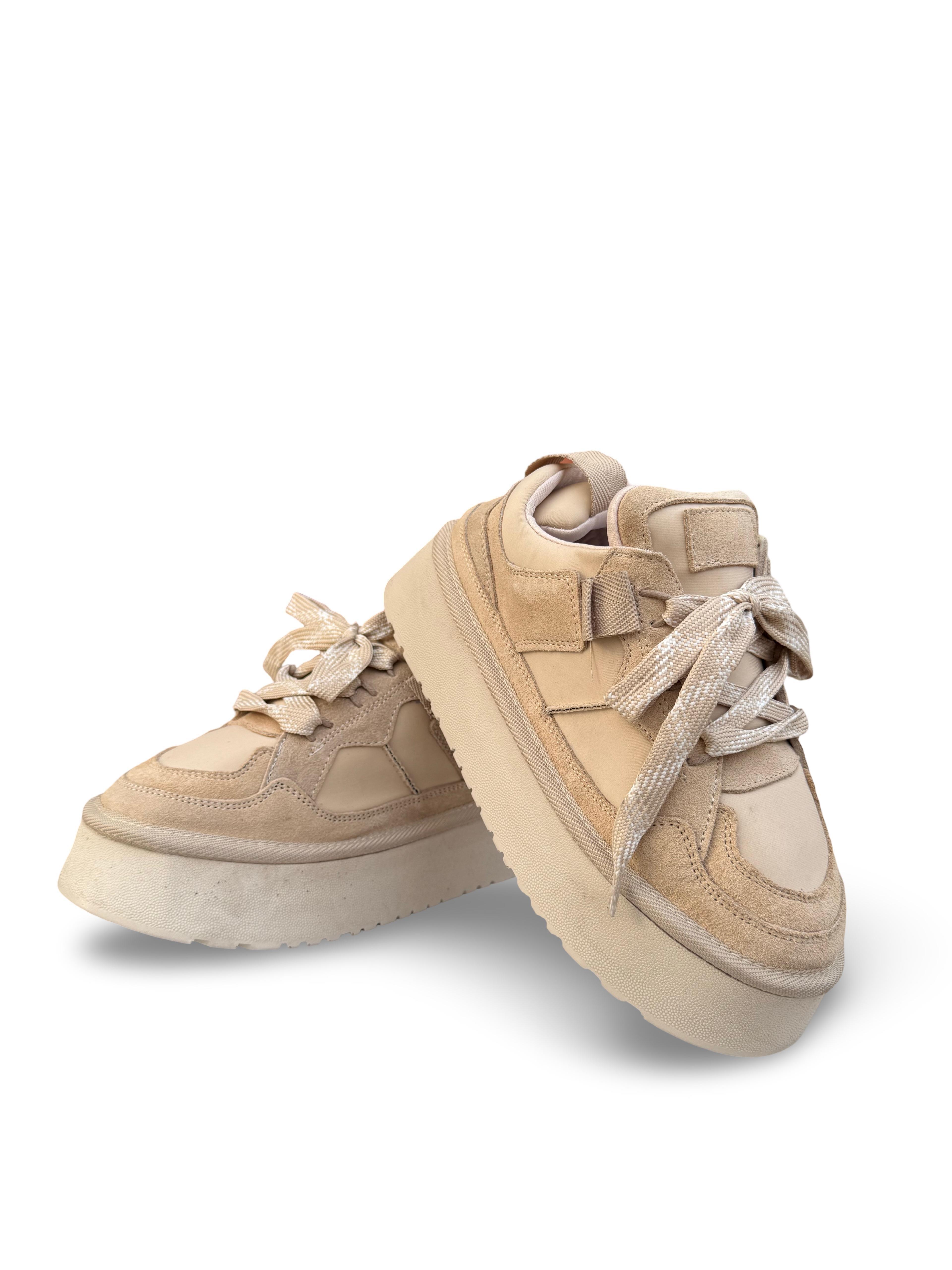 Yalınayak Mrs1353 Hakiki Deri Taban Yüksek Kadın Sneaker Bej