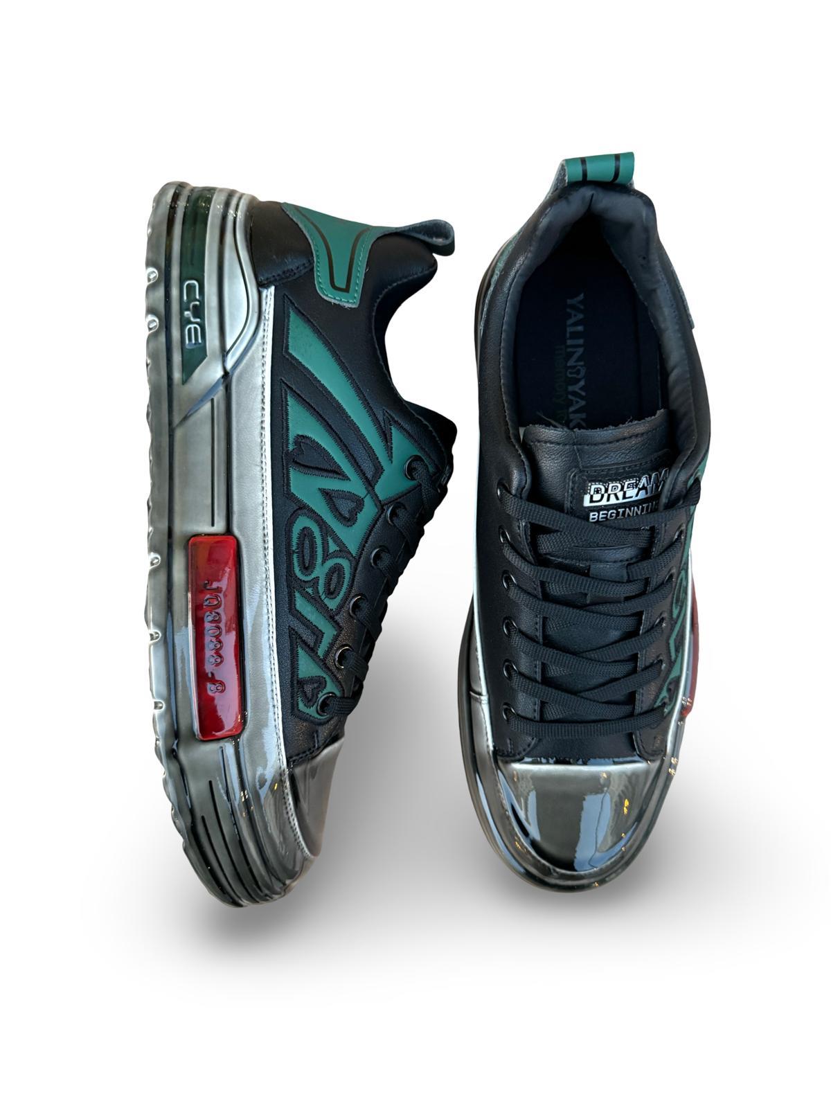 Yalınayak PE056 Hakiki Deri Aır Taban Erkek Sneaker Siyah