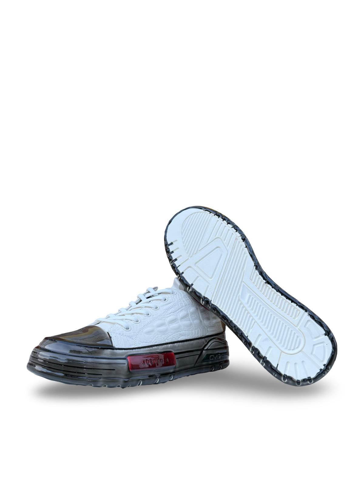 Yalınayak PE058 Hakiki Deri Aır Taban Erkek Sneaker Beyaz
