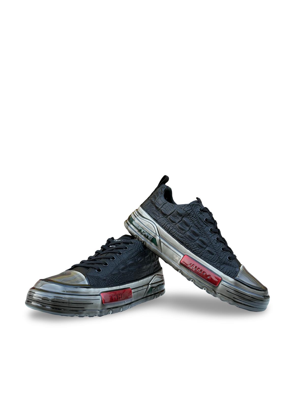 Yalınayak PE058 Hakiki Deri Aır Taban Erkek Sneaker Siyah