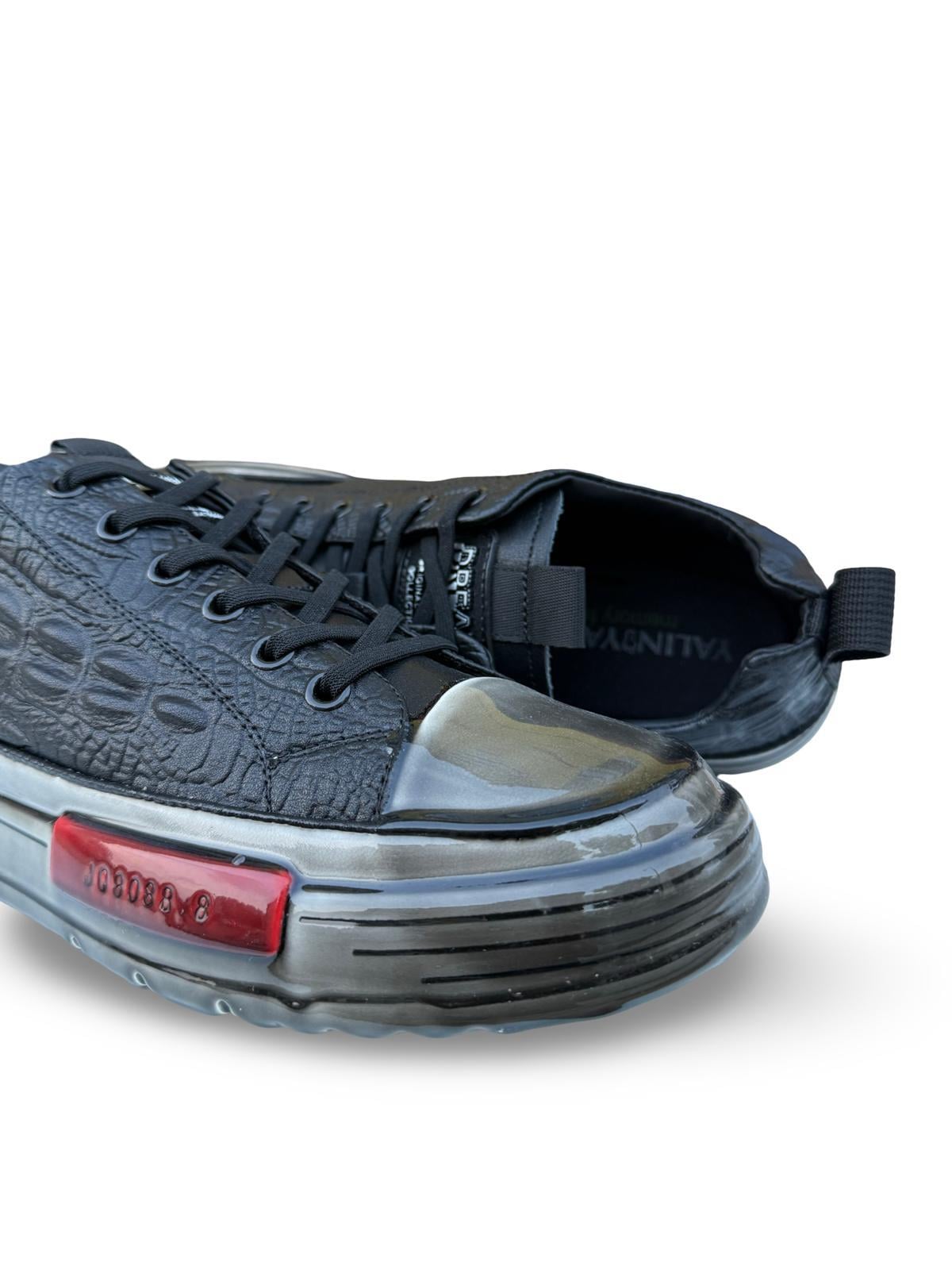 Yalınayak PE058 Hakiki Deri Aır Taban Erkek Sneaker Siyah