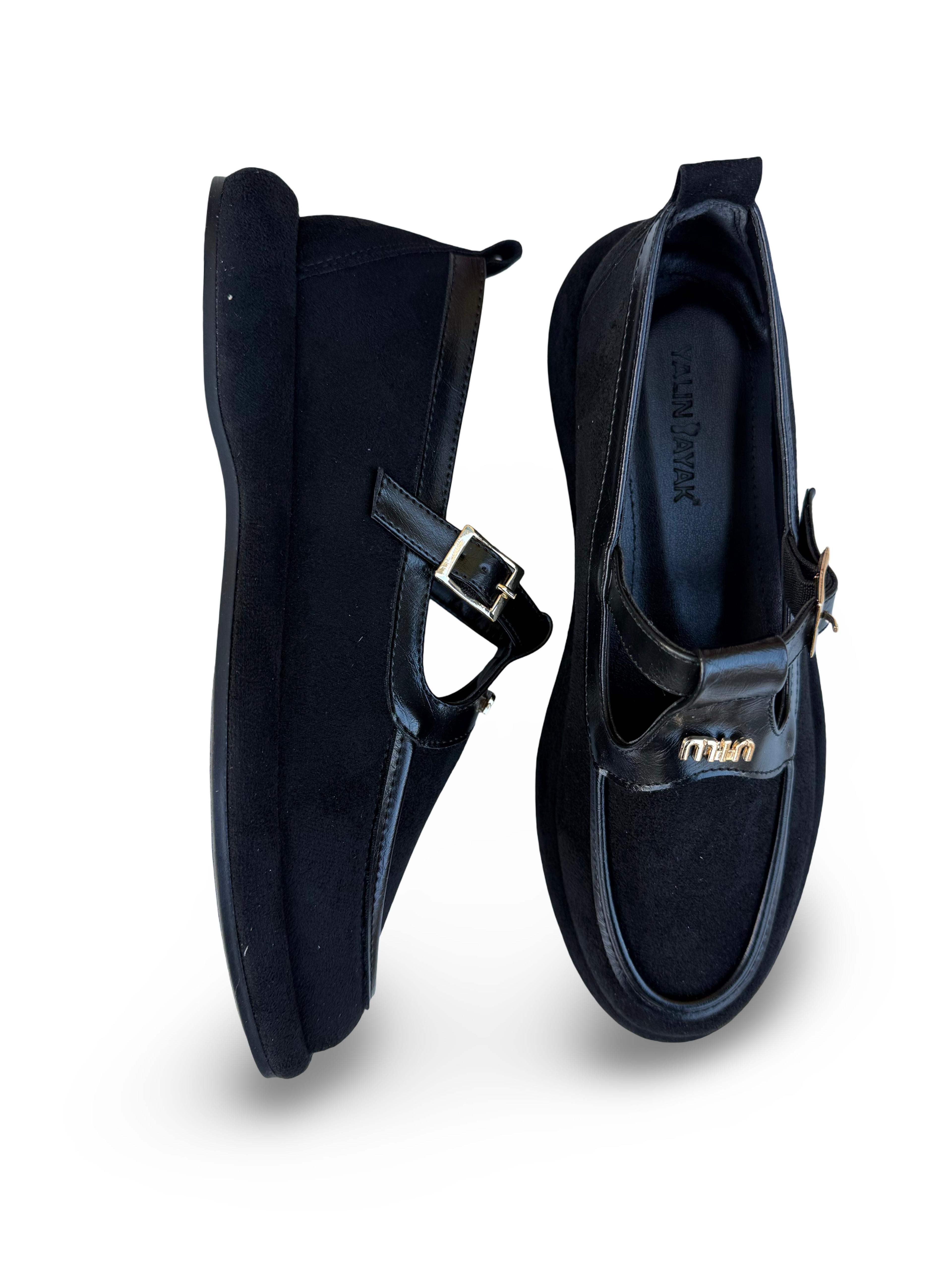 Yalınayak Prt1614 Kadın Loafer Babet Siyah Süet