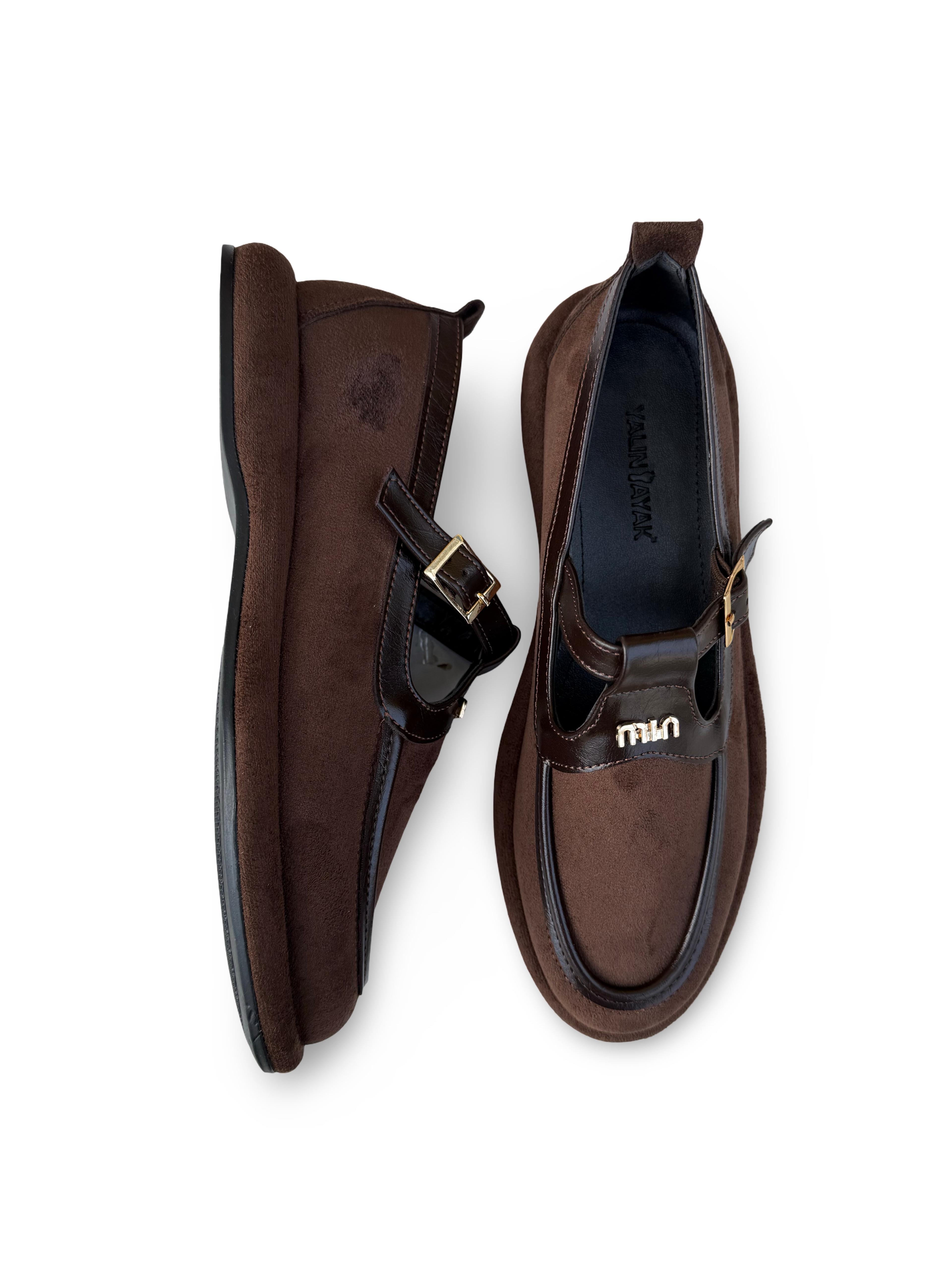 Yalınayak Prt1614 Süet Kadın Loafer Babet Kahve Süet