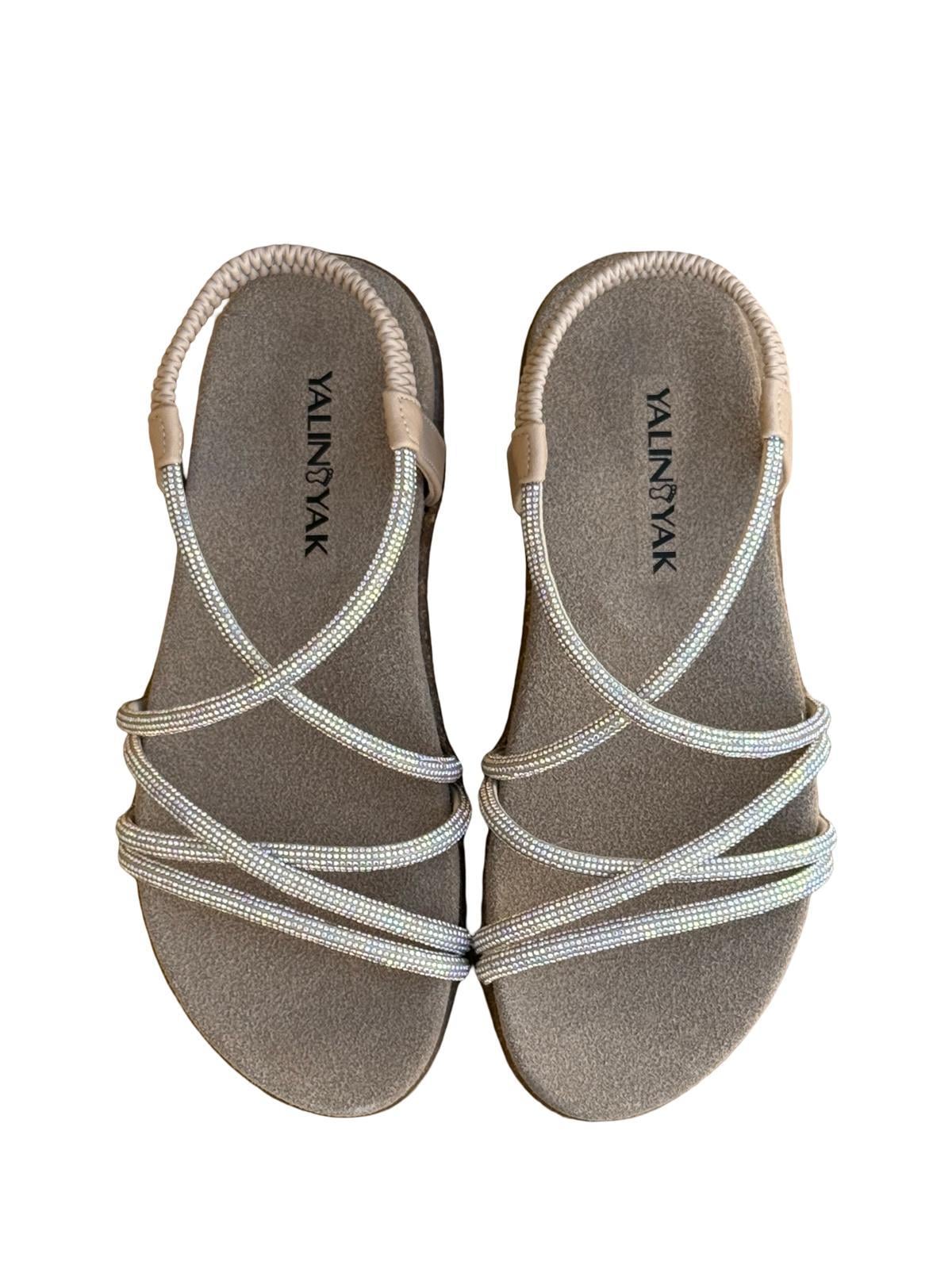 Yalınayak Sms2546 Kadın Taş Detaylı Comfort Taban Sandalet Nut