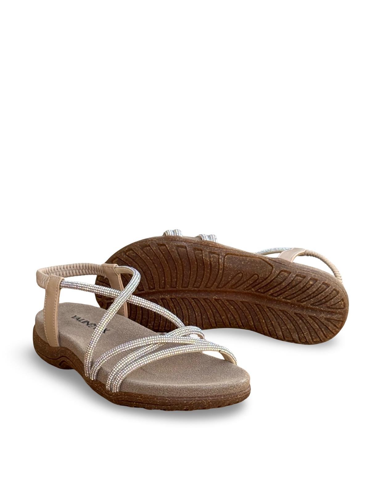 Yalınayak Sms2546 Kadın Taş Detaylı Comfort Taban Sandalet Nut