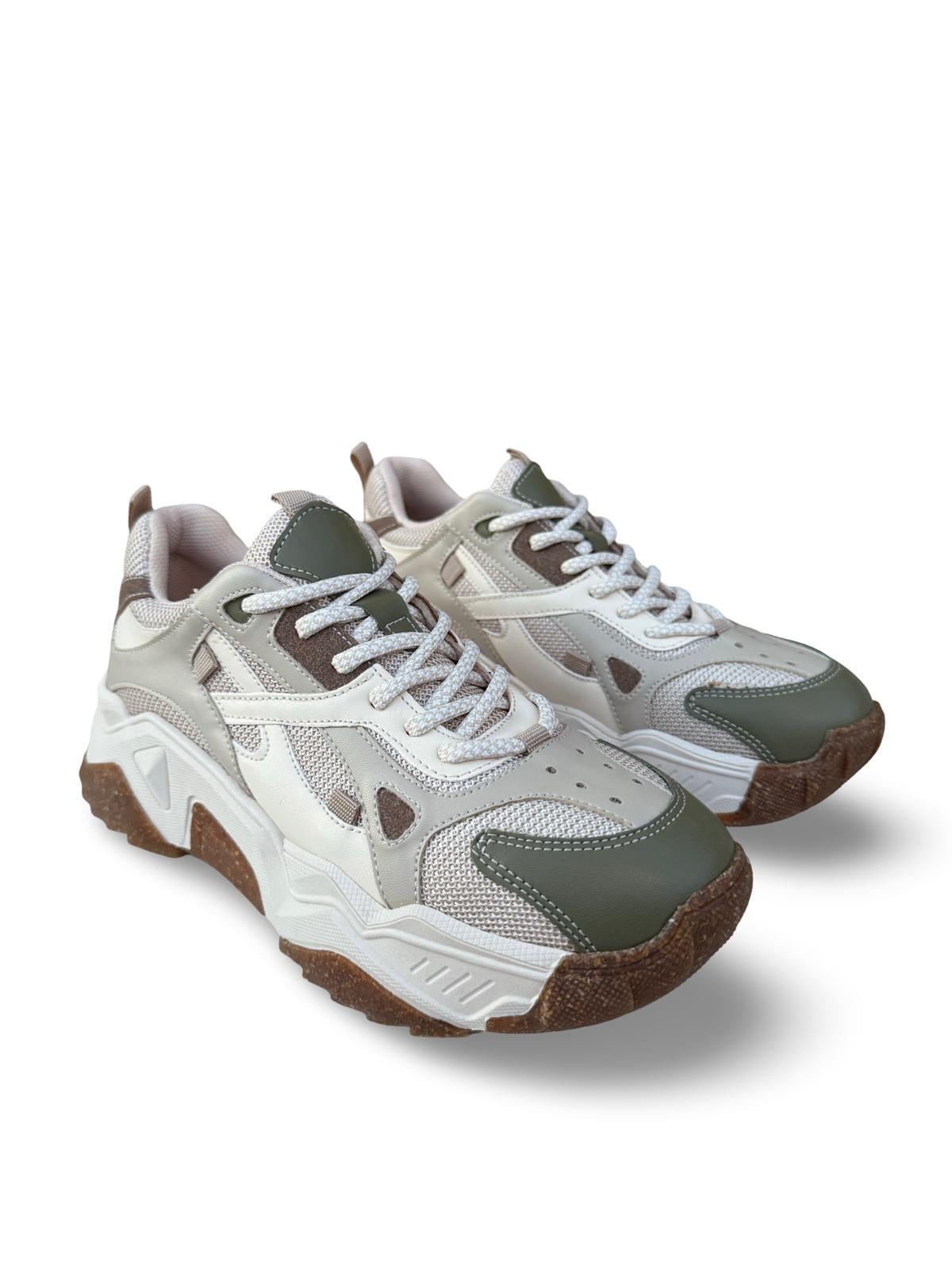 Yalınayak Sms65137 Kadın Sneakers Ayakkabı Yeşil Bej