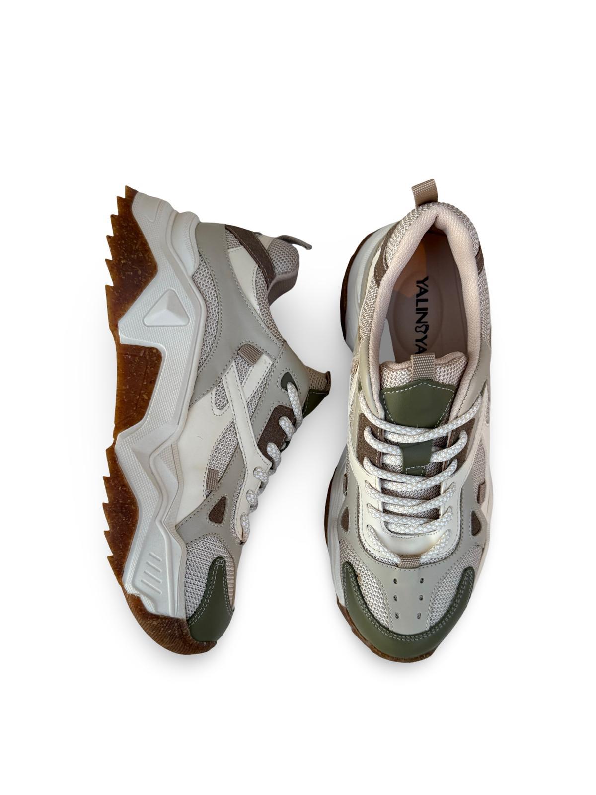 Yalınayak Sms65137 Kadın Sneakers Ayakkabı Yeşil Bej