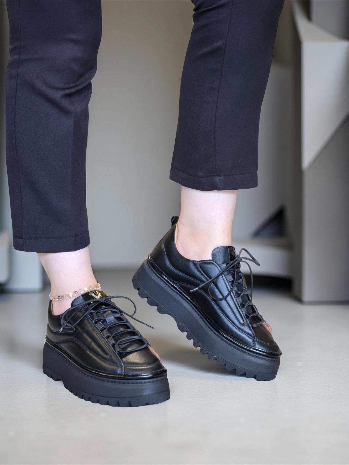 Yalınayak Vg3110 Hakiki Deri Eva Taban Kadın Comfort Sneaker Siyah