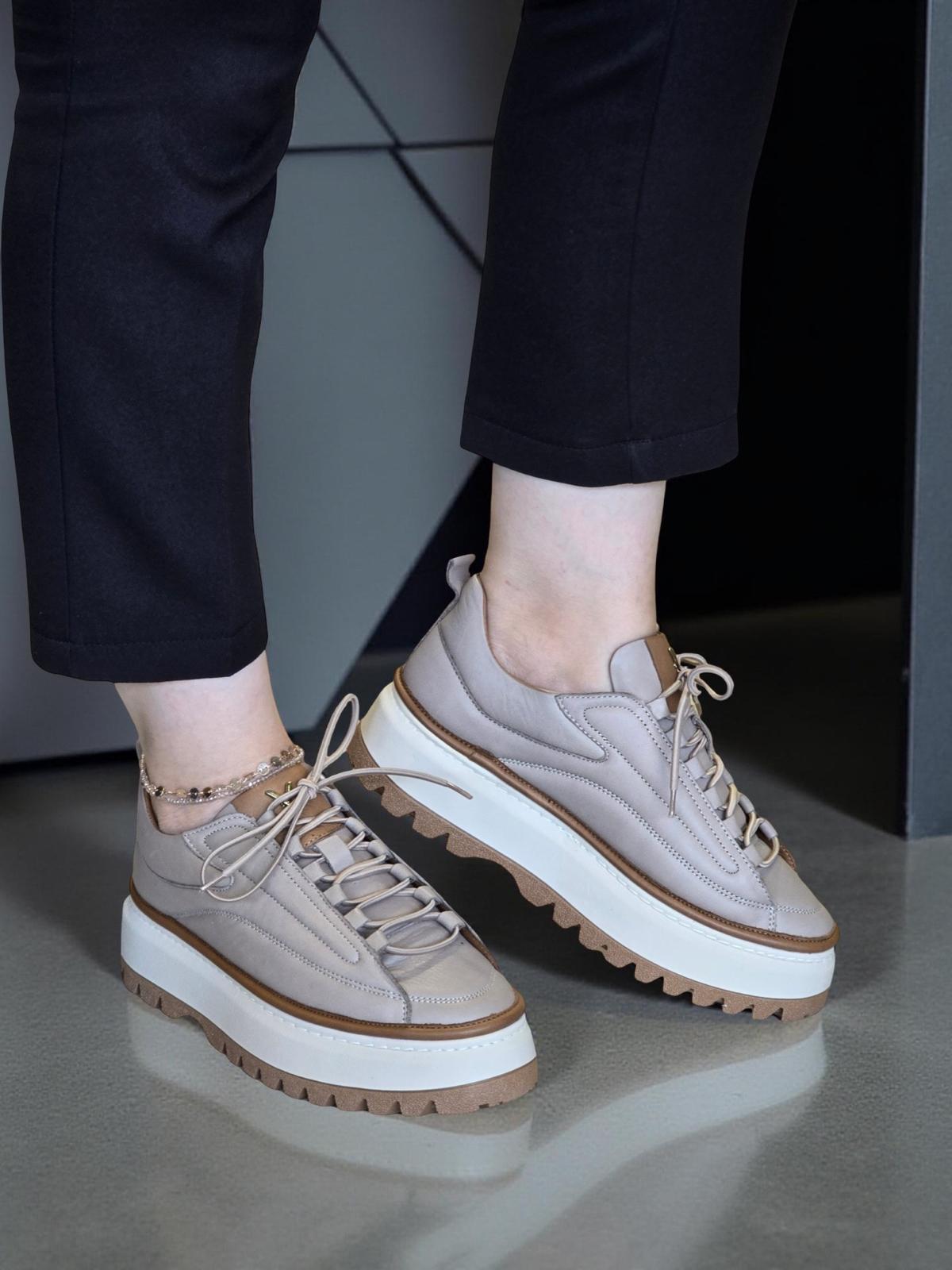 Yalınayak Vg3110 Hakiki Deri Eva Taban Kadın Comfort Sneaker Nut