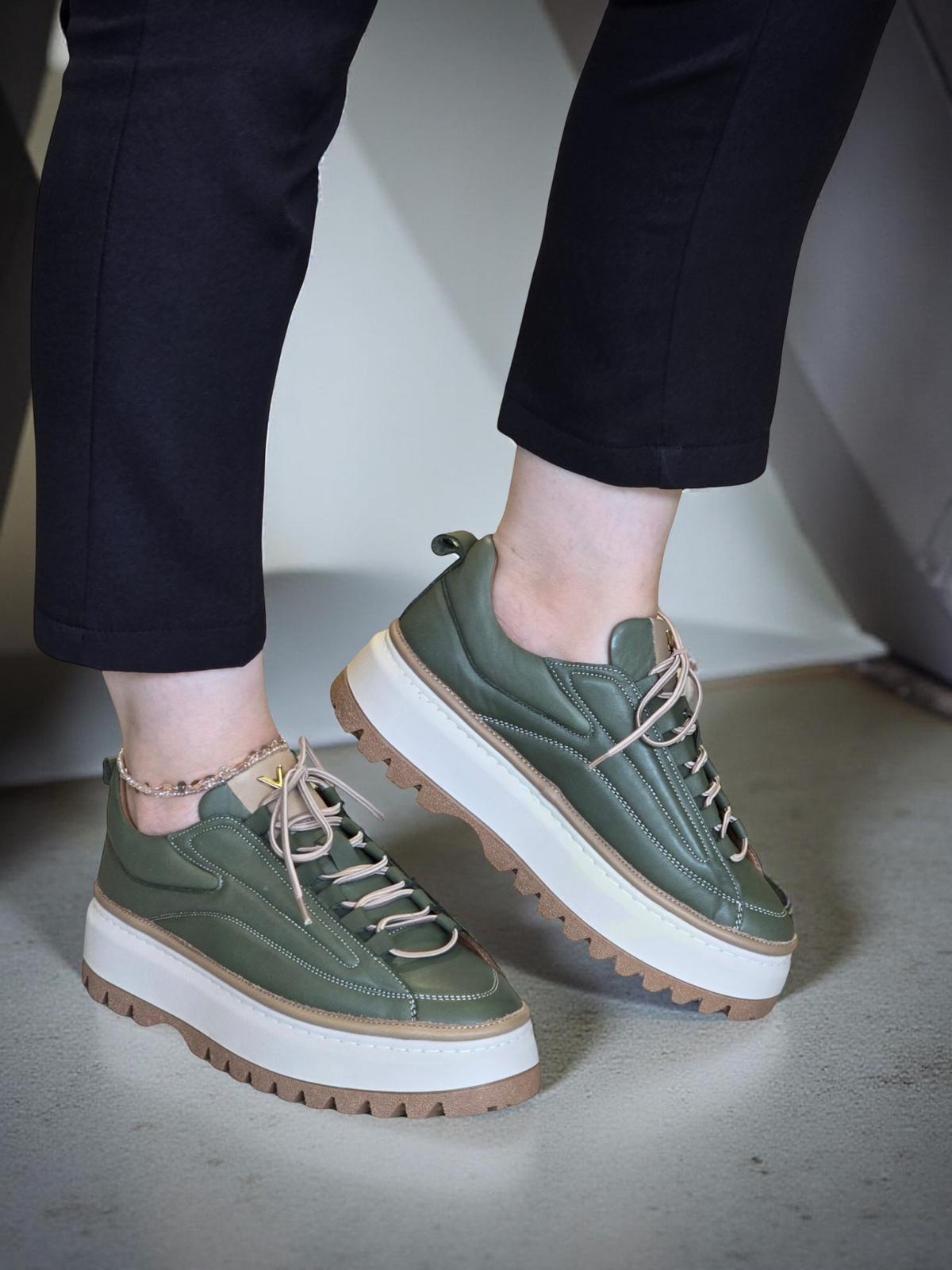 Yalınayak Vg3110 Hakiki Deri Eva Taban Kadın Comfort Sneaker Haki