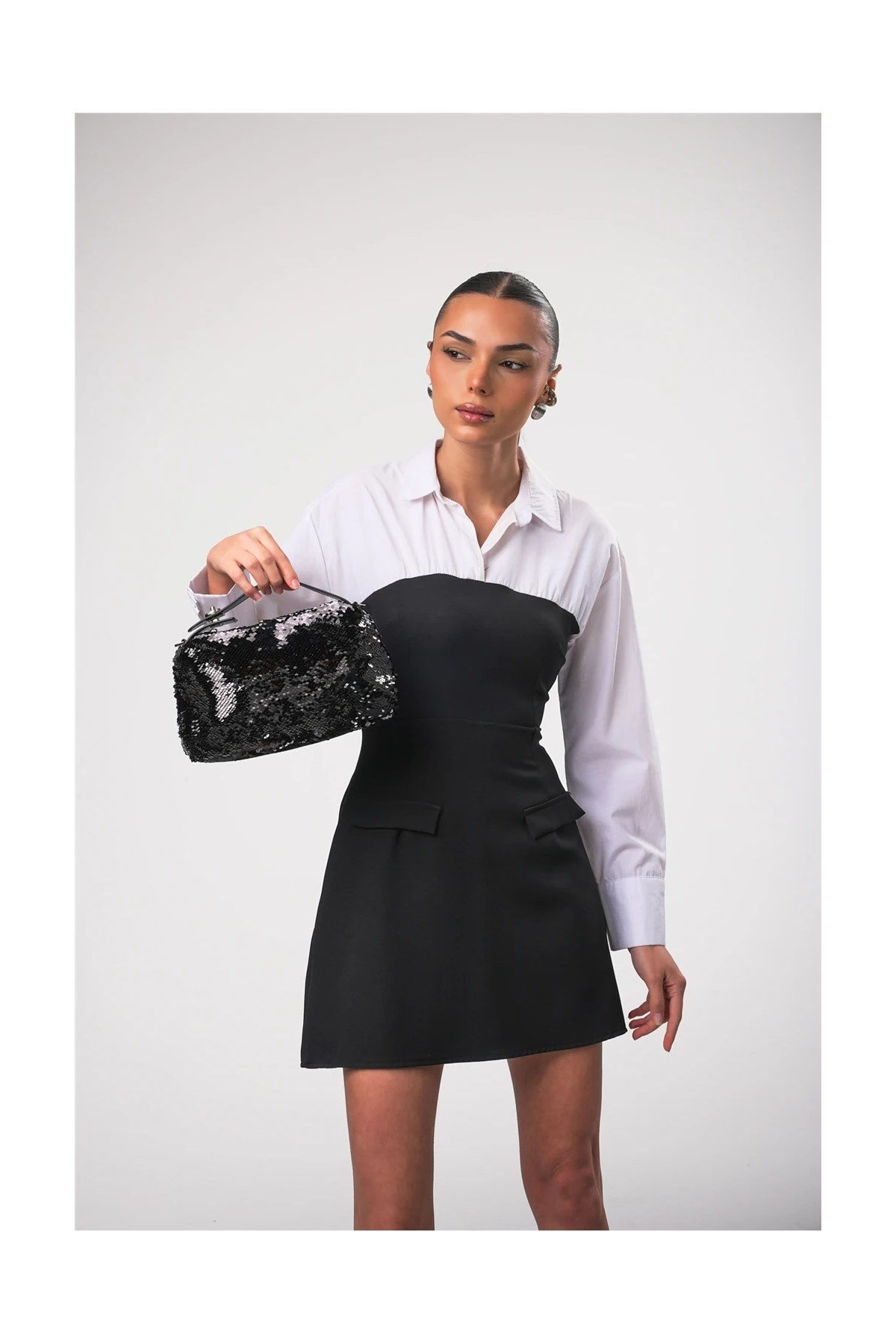 CCS 18256 PAYETLİ CLUTCH ÇANTA SİYAH