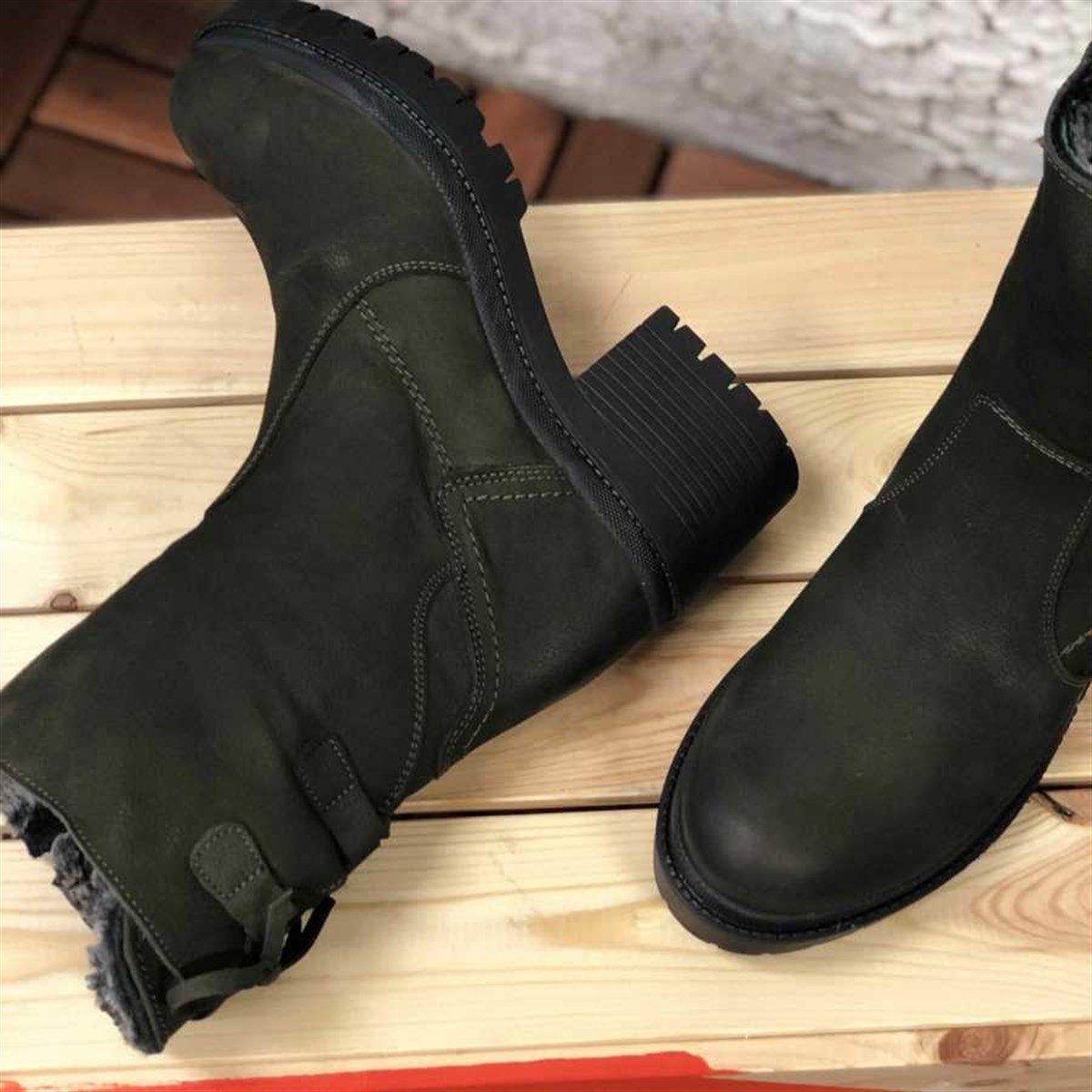 Ilz 107050 Bayan Kürklü Topuklu Bot Haki
