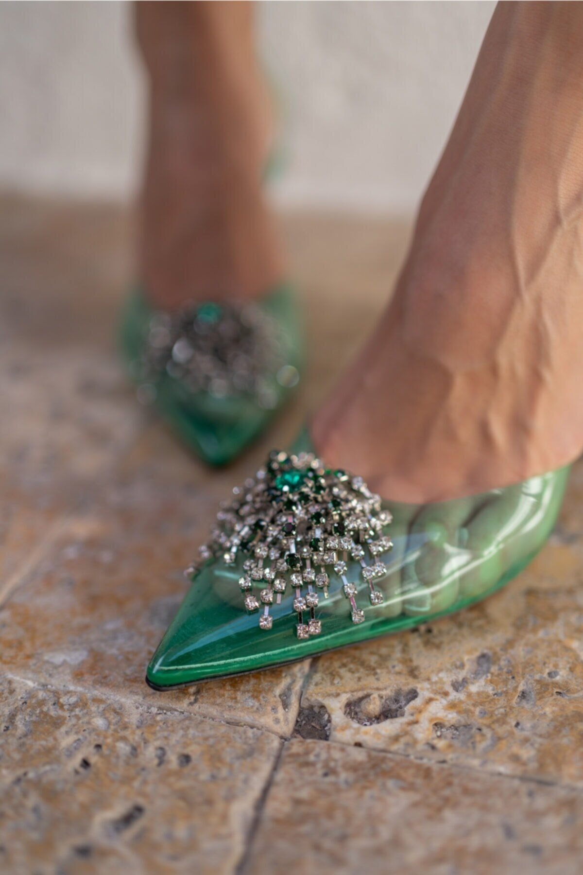 JANA ŞEFFAF TOPUKLU AYAKKABI (9cm) YEŞİL