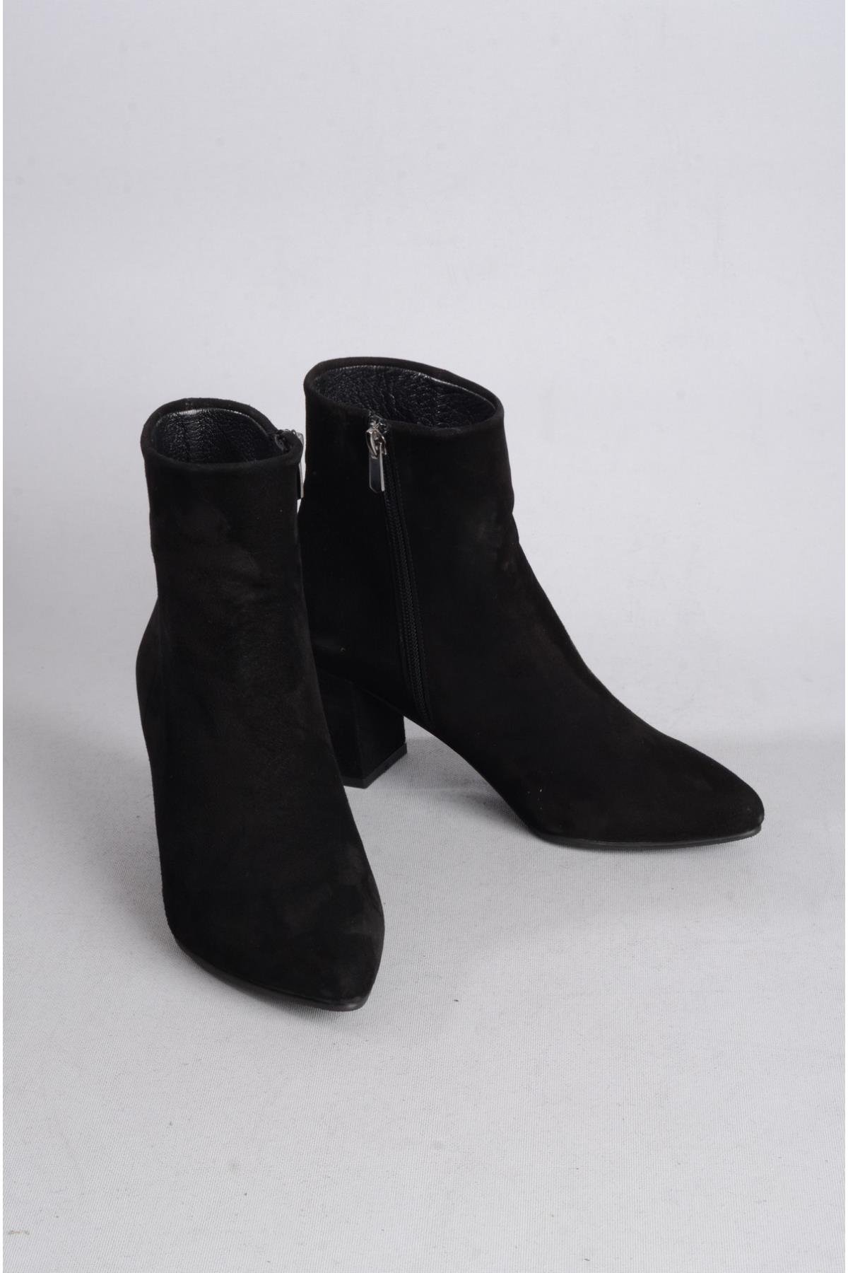 SEÇ 001 HAKİKİ DERİ TOPUKLU BOT (6cm) SİYAH SÜET