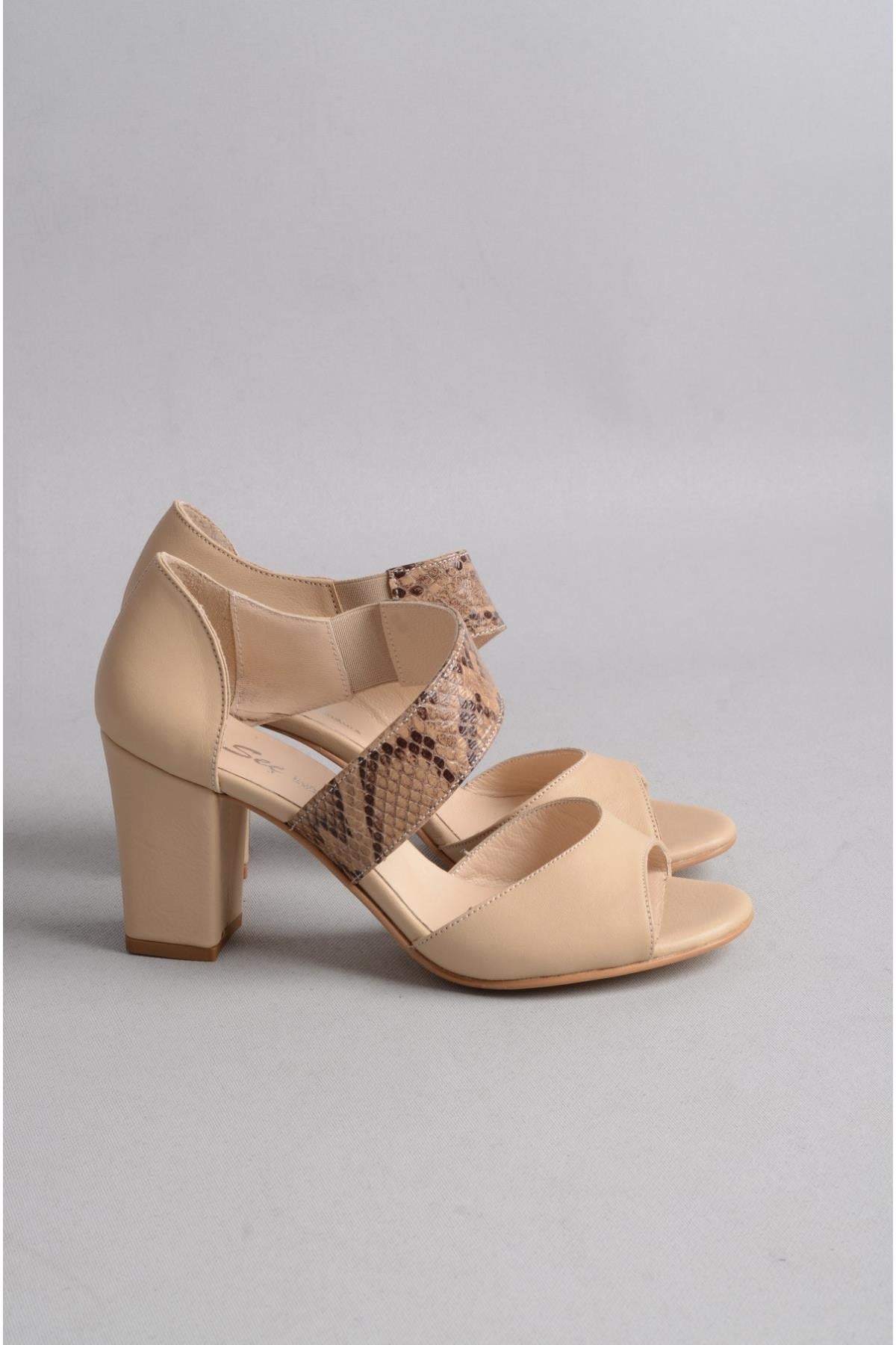 SEÇ 0220 HAKİKİ DERİ TOPUKLU KADIN AYAKKABI (8 cm) BEJ
