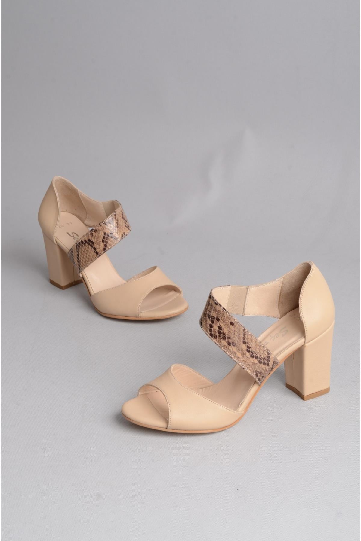 SEÇ 0220 HAKİKİ DERİ TOPUKLU KADIN AYAKKABI (8 cm) BEJ
