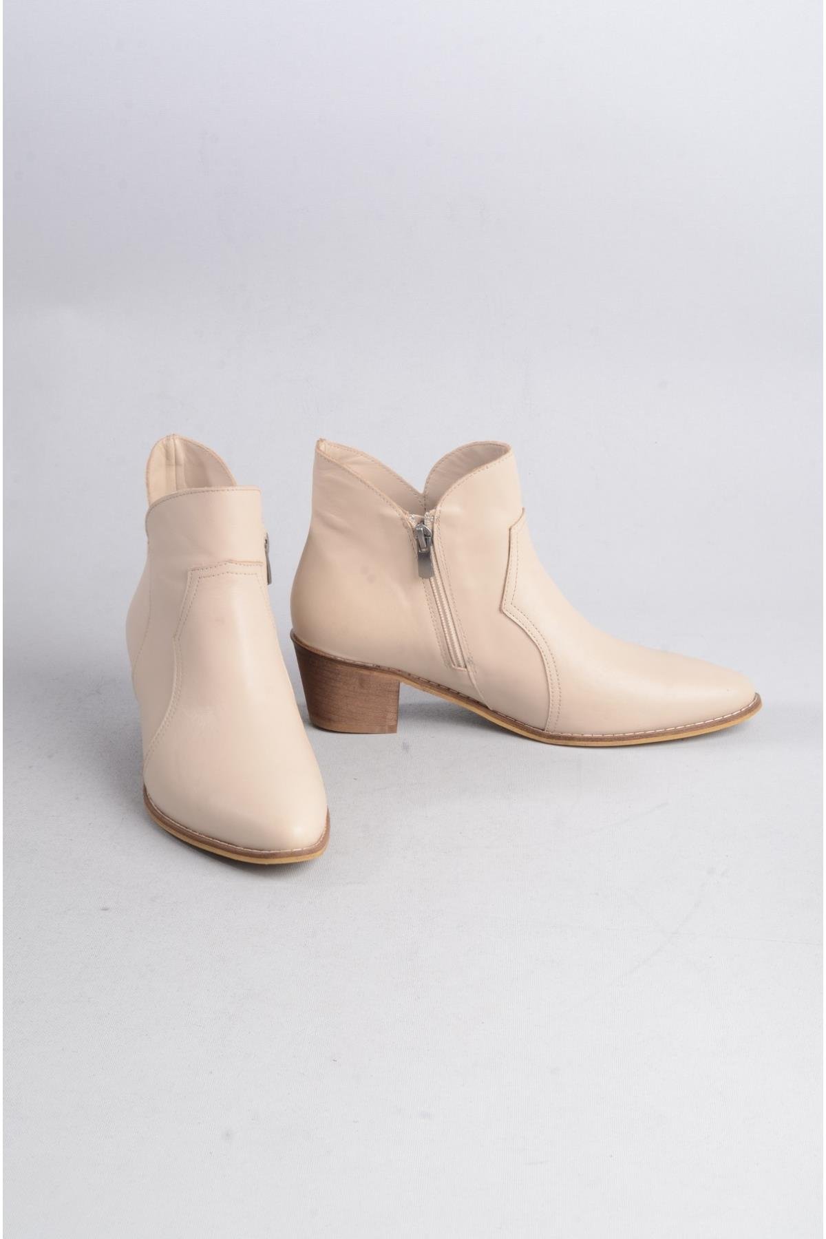 SEÇ 1005 HAKİKİ DERİ BİLEK BOY KADIN BOT KREM