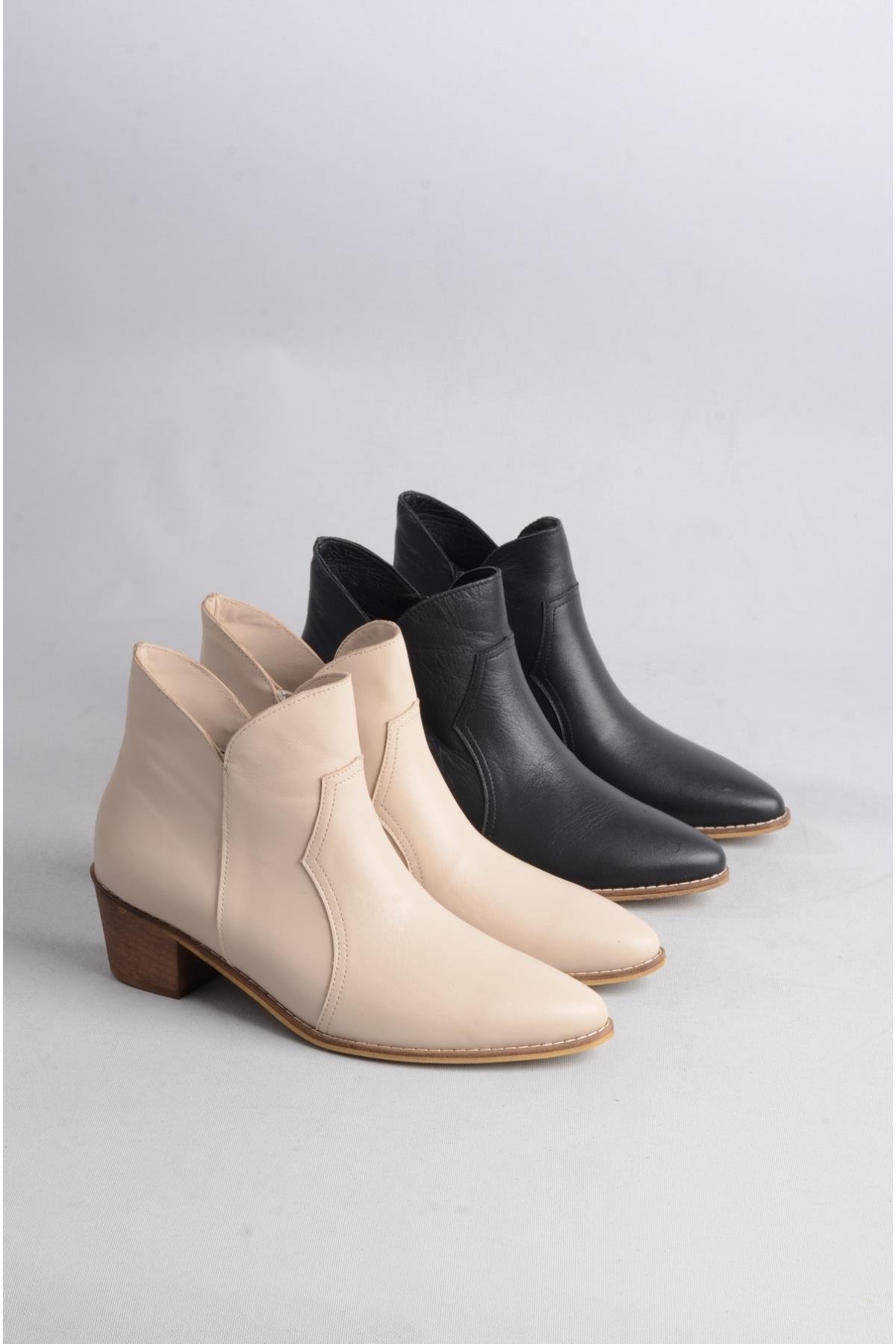 SEÇ 1005 HAKİKİ DERİ BİLEK BOY KADIN BOT KREM